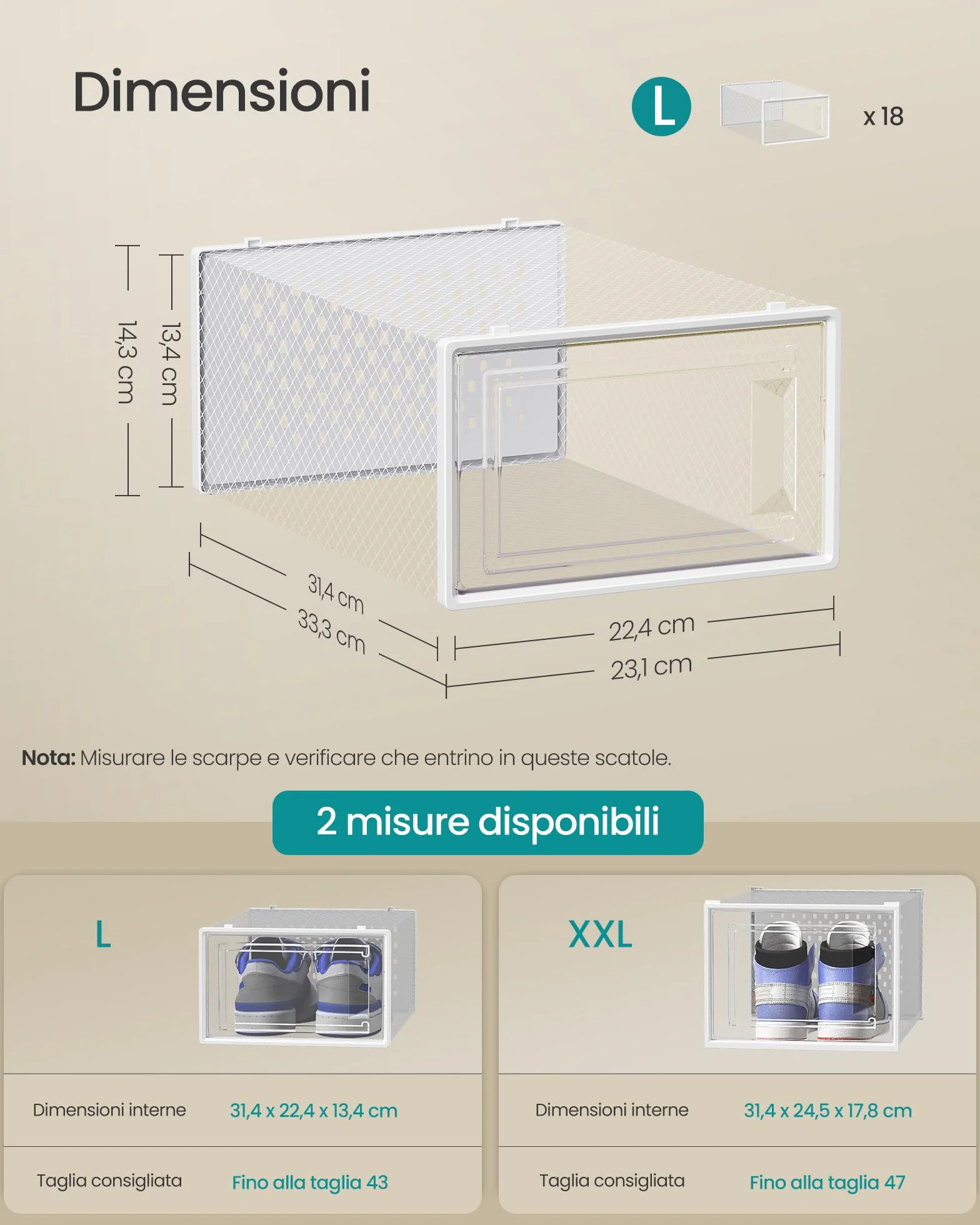 SONGMICS Scatole per Scarpe Pieghevoli e Impilabili Set di 18 Trasparente Bianco Nuvola LSP066W18