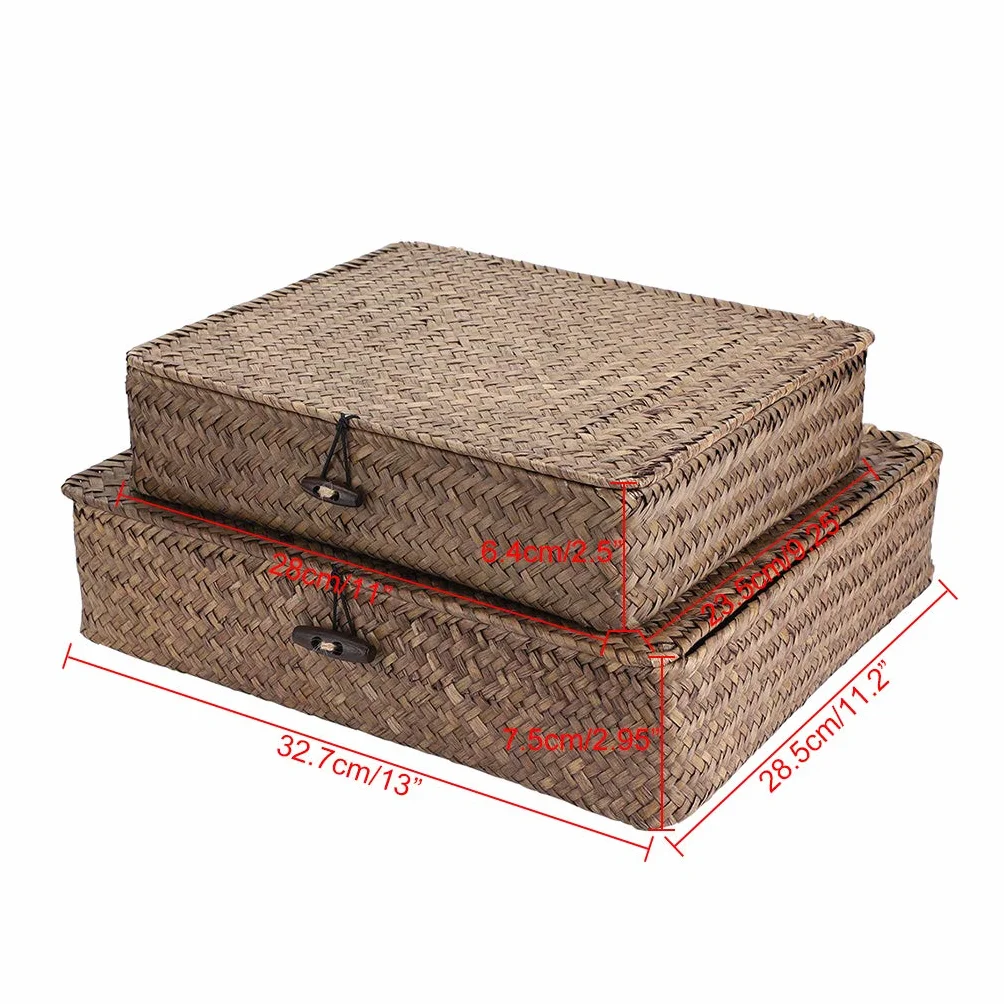 Cestini in rattan naturale con coperchio fatti a mano rettangolari marroni