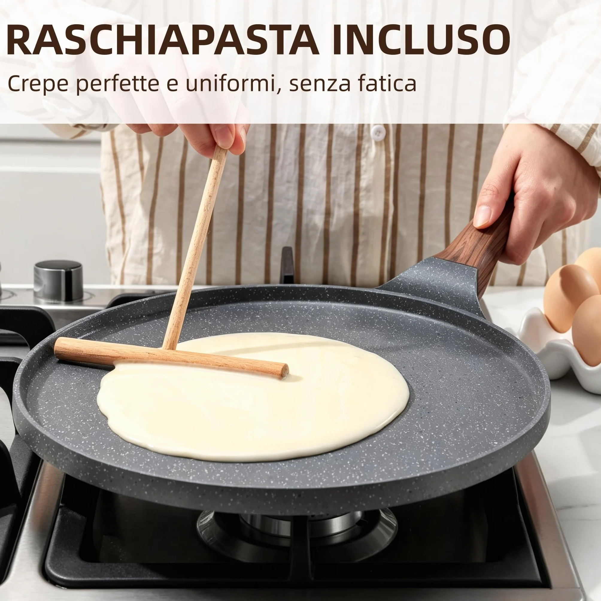 SENSARTE Padella per Crepe 26cm Antiaderente Granito Crepiera con Distributore Impasti Induzione