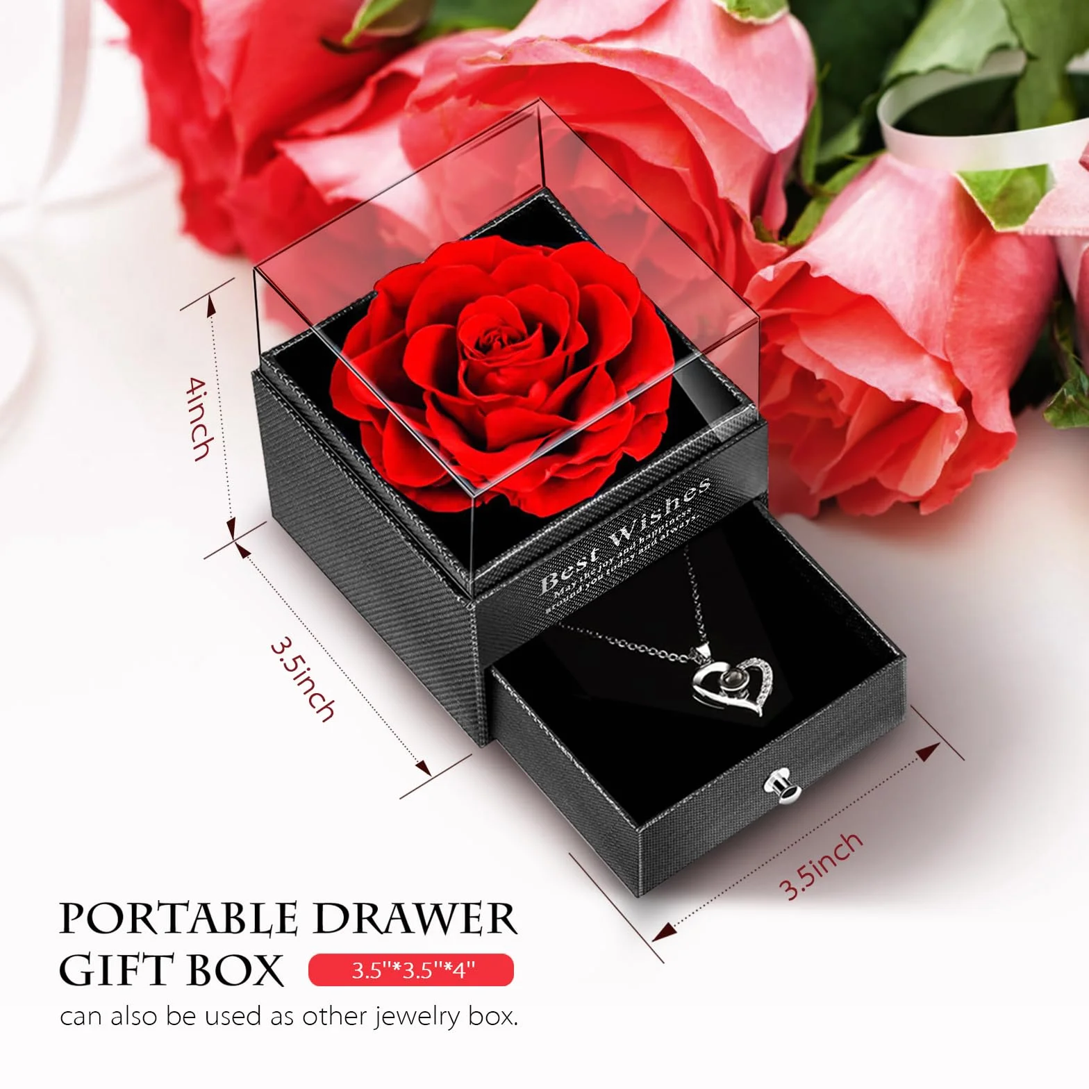 GOICC Rosa Eterna Collana Regalo per Lei I Love You Festa della Mamma San Valentino Compleanno Anniversario (Rosso)