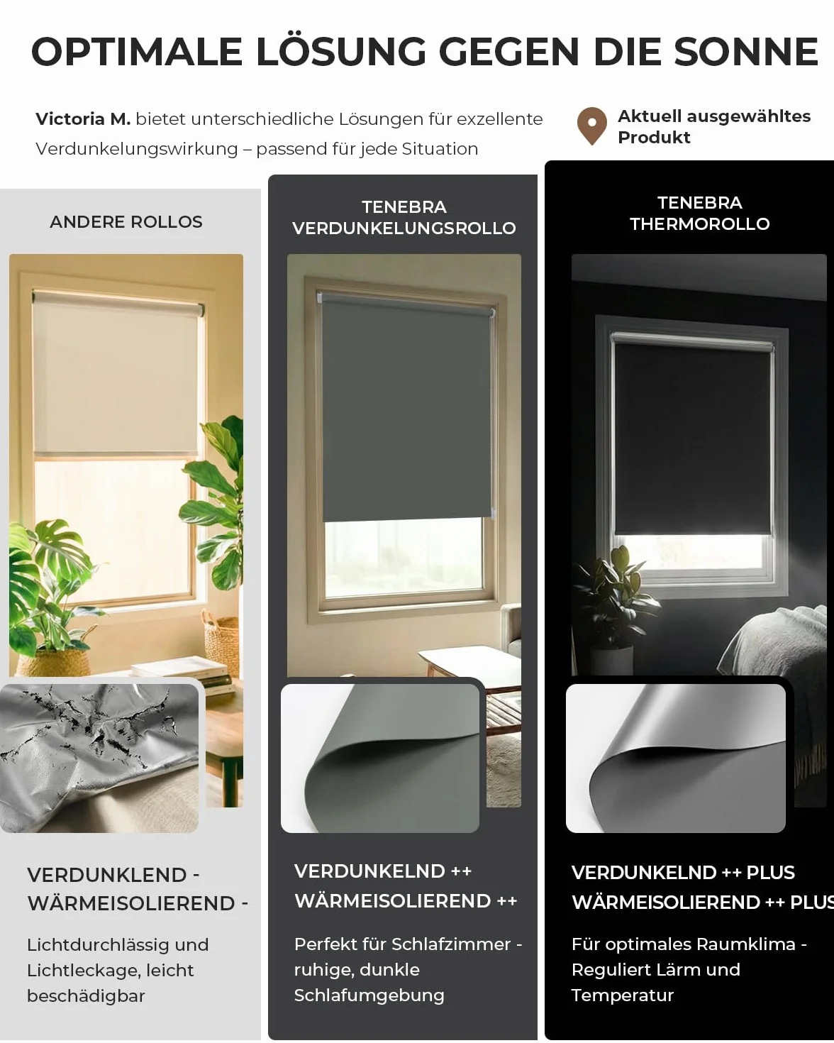 Victoria M. Tenebra Tenda a Rullo Termica Oscurante, Rivestimento Isolante, 40x160 cm, Grigio
