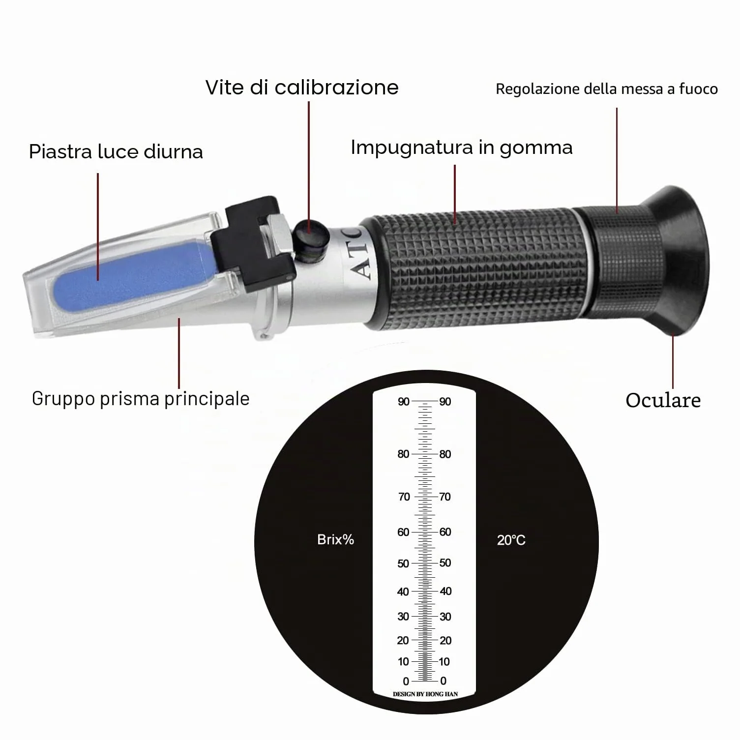 Rifrattometro Brix 0-90% ATC Misuratore Zucchero Alta Precisione per Miele Sciroppi