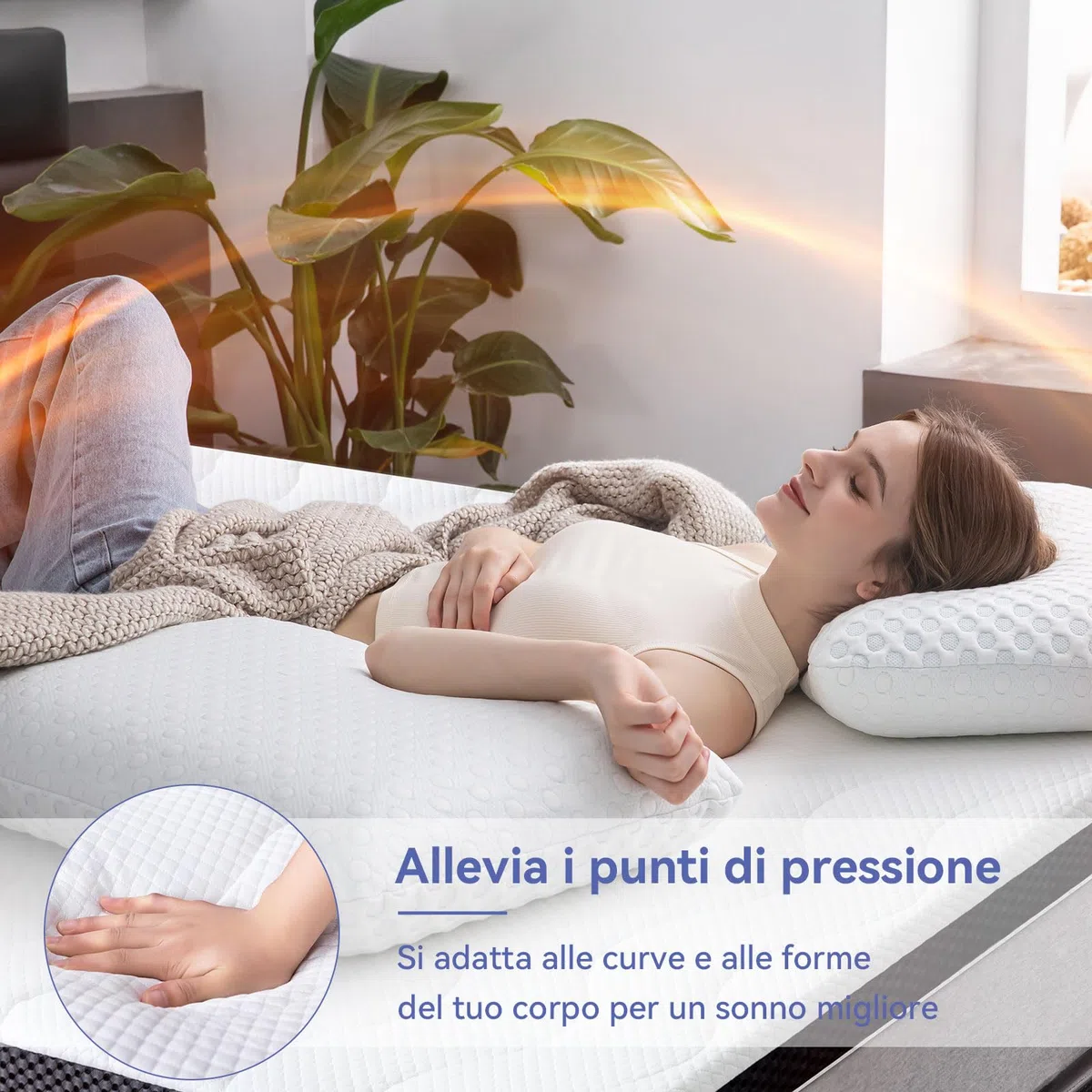 Amazon Basics Topper Piazze Francese 140 x 190 cm in Memory Foam con Gel Rinfrescante, 7 cm Coprimaterasso, Bianco
