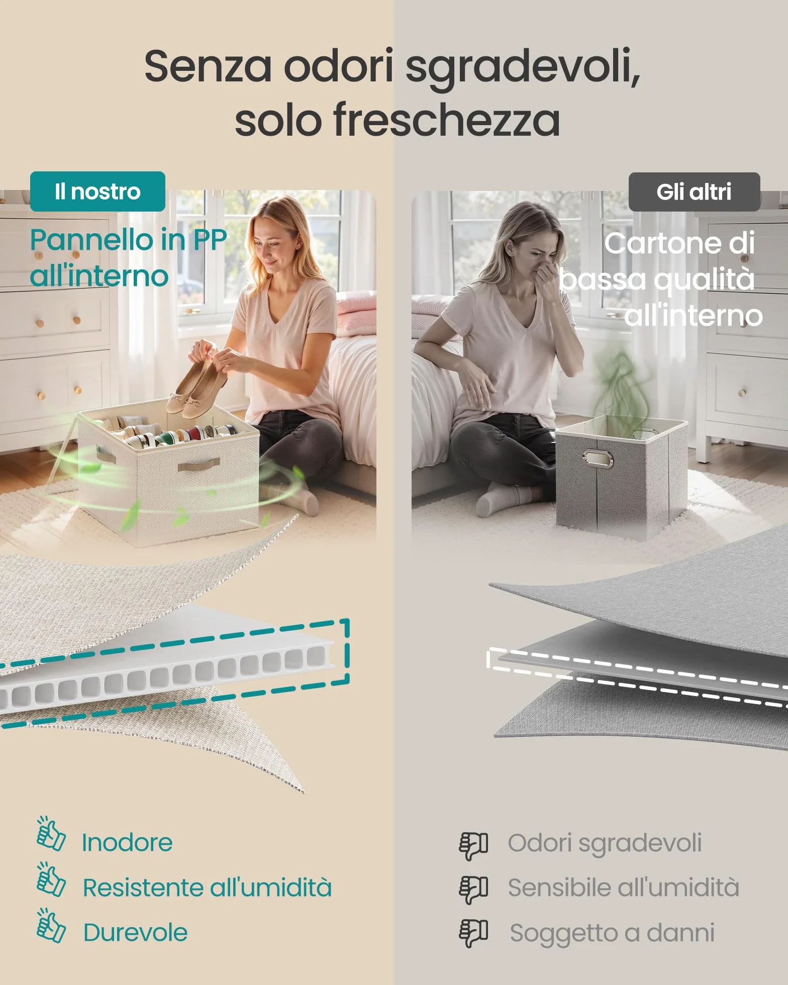 SONGMICS Organizer Scarpe Set di 2, Ciascuno per Fino a 16 Paia, Impilabile, Beige Cappuccino