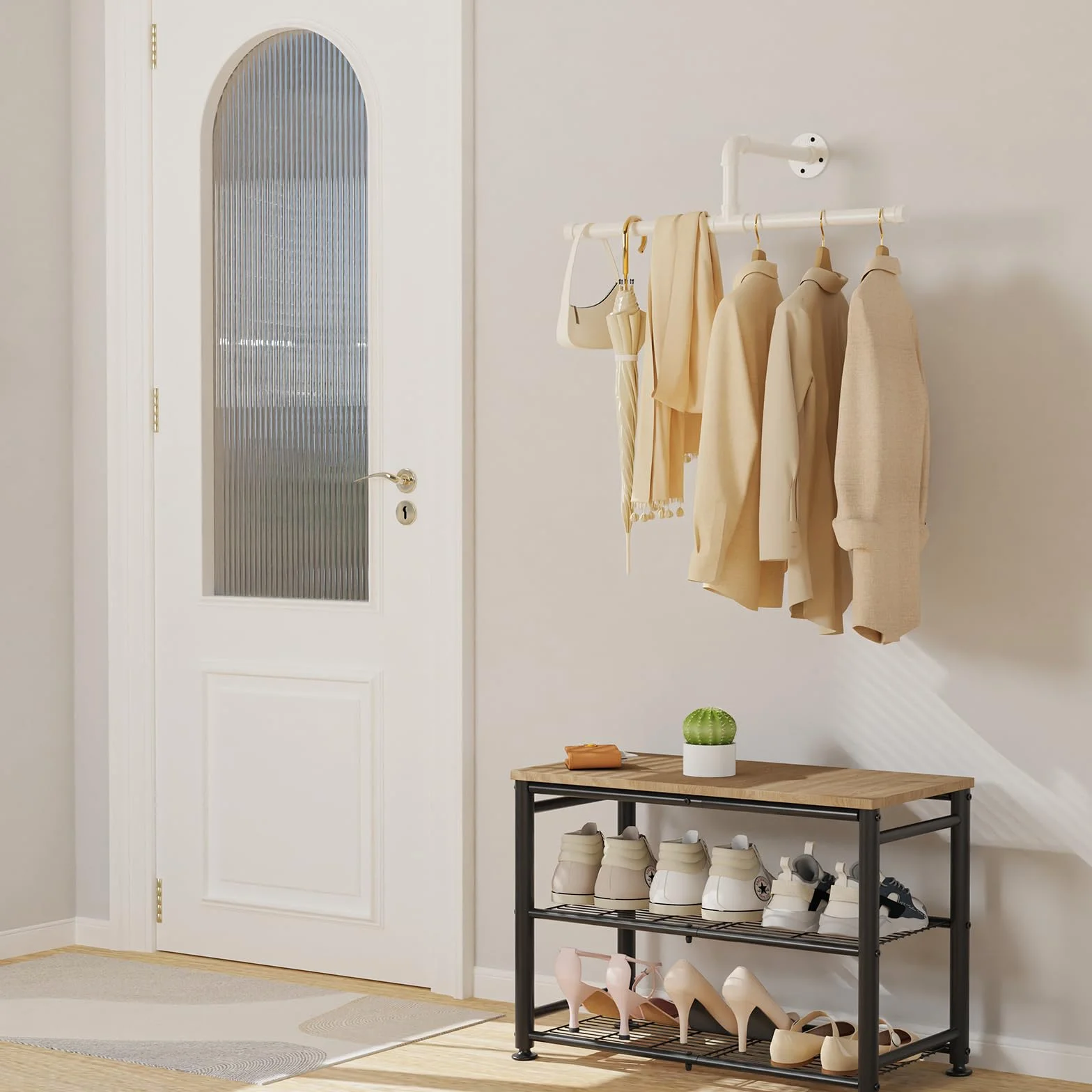 Yawinhe 51cm Appendiabiti per Tubo Industriale, Barra Attaccapanni Appesa a Parete Retrò, Rimovibile Appendino, per Spazio Stretto, Bianco, 1 Pack