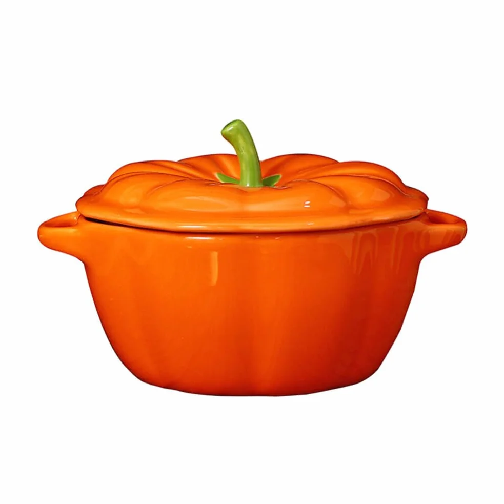 Zucca Cocotte Forno Ceramica Zuppa Terrina con Coperchio Arancione