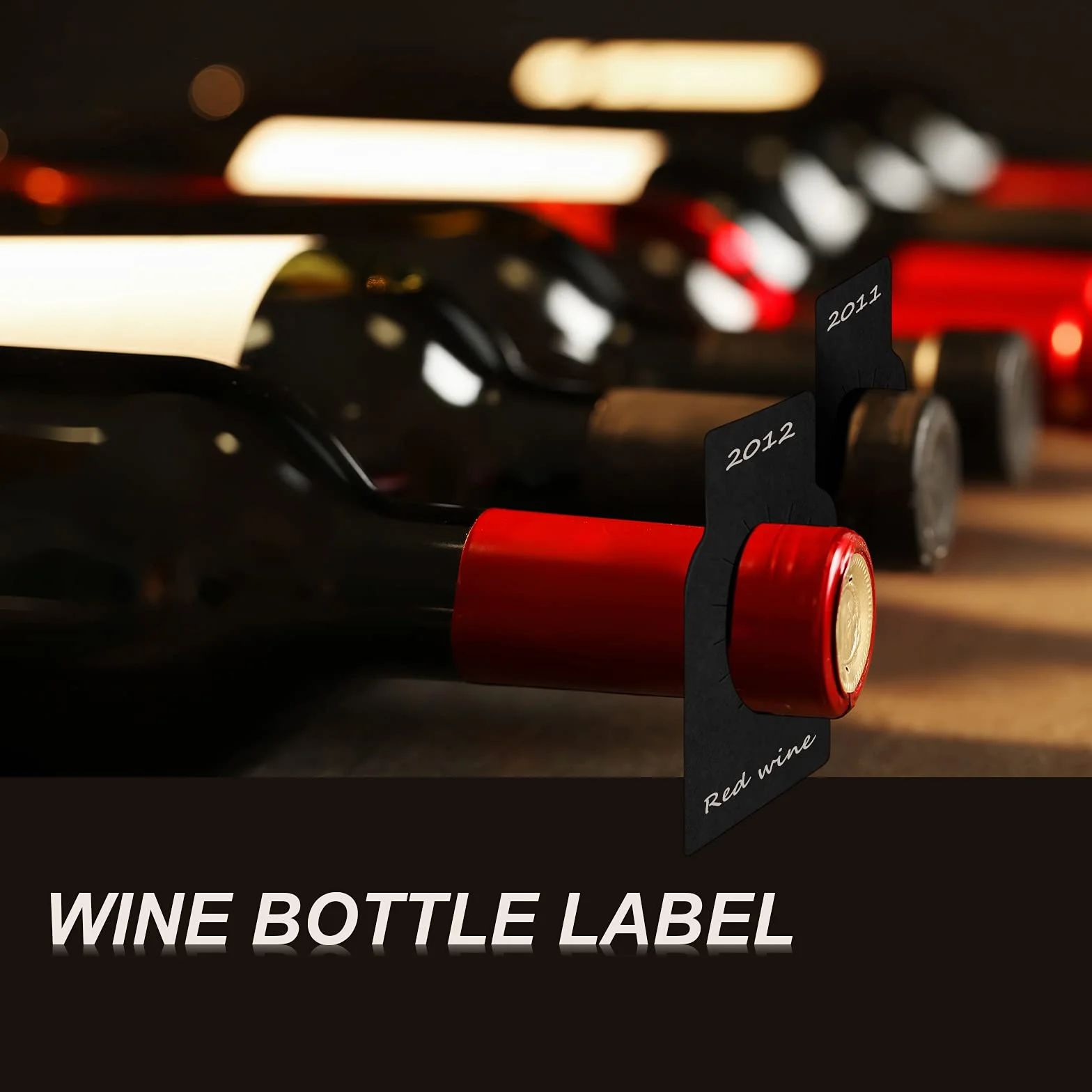 200 etichette in carta per bottiglie di vino, etichette riutilizzabili per cantine, etichette su entrambi i lati, etichette da appendere per bottiglie di vino (nero)