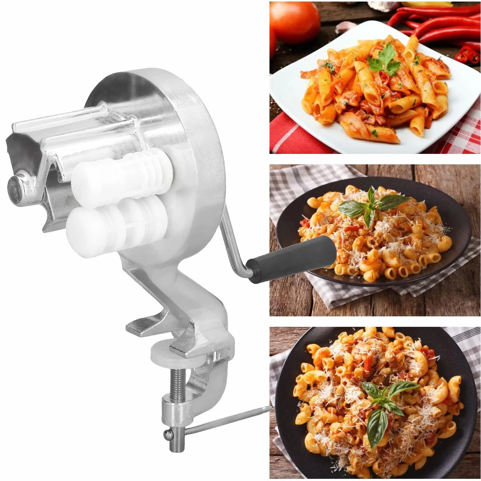 Macchina per pasta in acciaio inox con rulli per maccheroni, fettucini, gnocchi, orecchiette