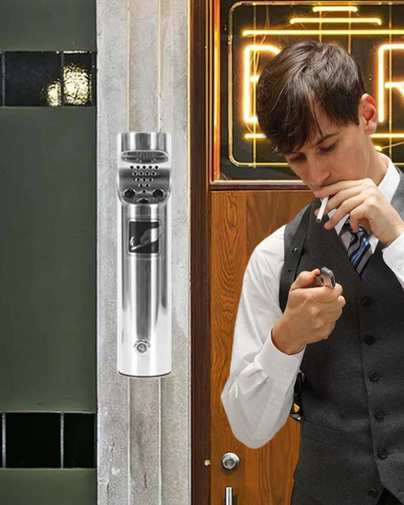 Posacenere da parete in acciaio inox per esterni, set con chiave