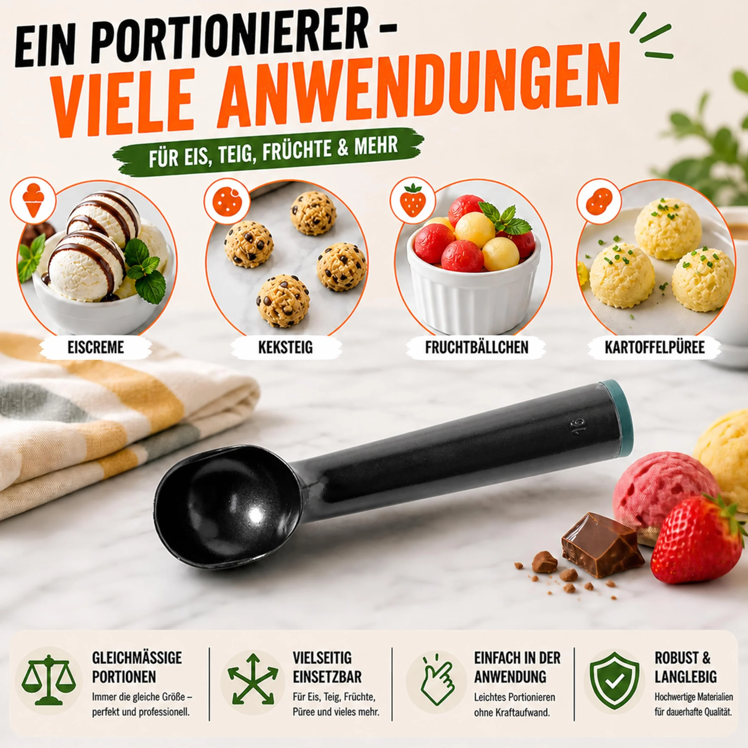 Cucchiaio per gelato formatore palline ghiaccio 1/16 volume mano calda