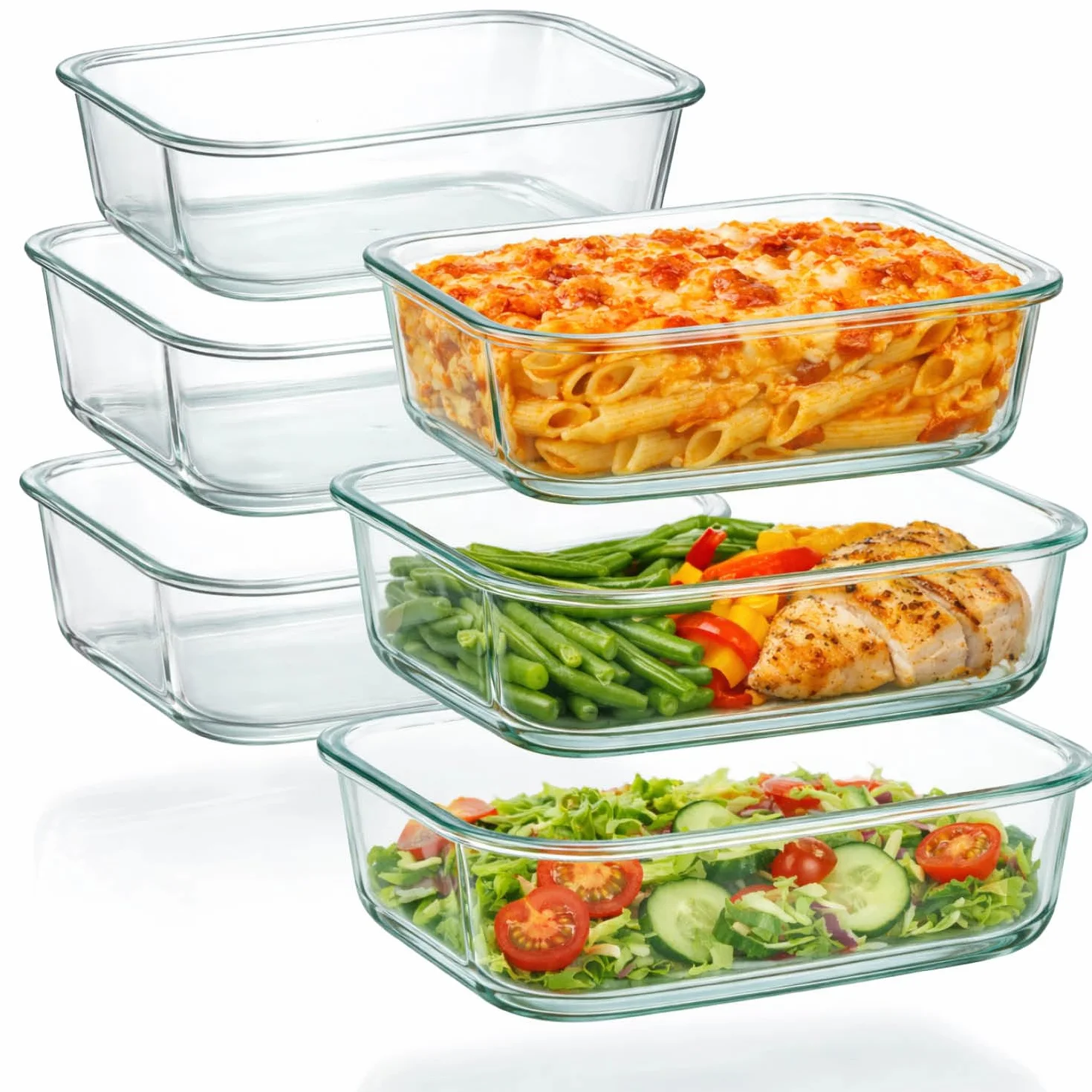 COM-FOUR® 6x Pirofile in Vetro Borosilicato, Teglie Resistenti al Calore per Forno, Microonde e Congelatore, Pirofila in 3 Misure (vetro 6x)