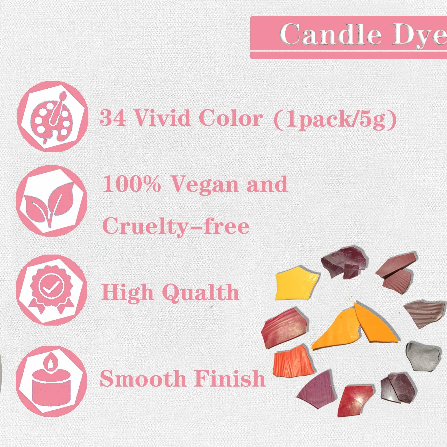 34 coloranti per Candele colorante per Cera di soia in Fiocchi per la Produzione di Candele colorante per Cera per Candele Fai-da-Te 5 g per Confezione