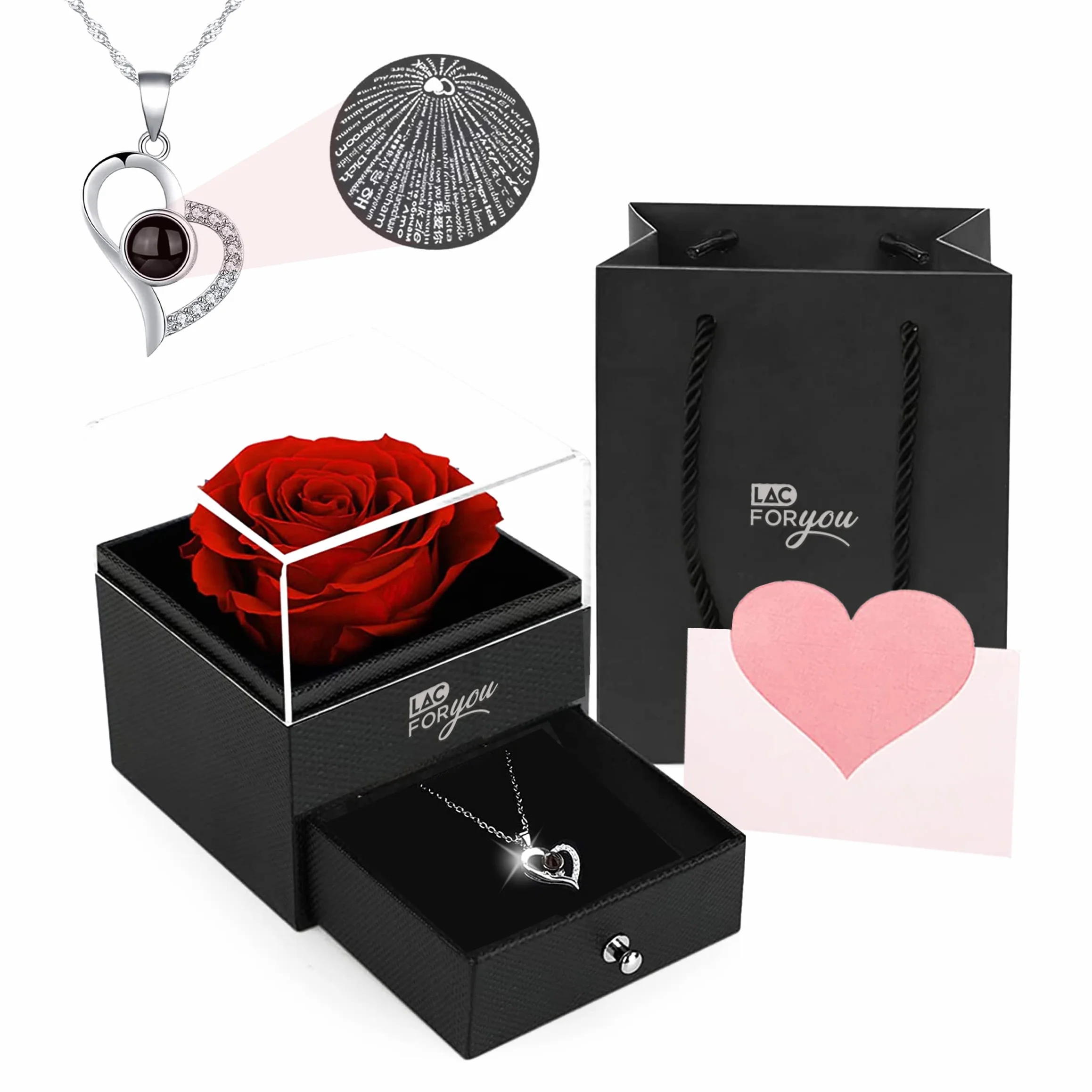 LAC FOR YOU Rosa Stabilizzata Vera Collana Idea Regalo Donna Compleanno Anniversario Rosa Eterna Mamma Fidanzata