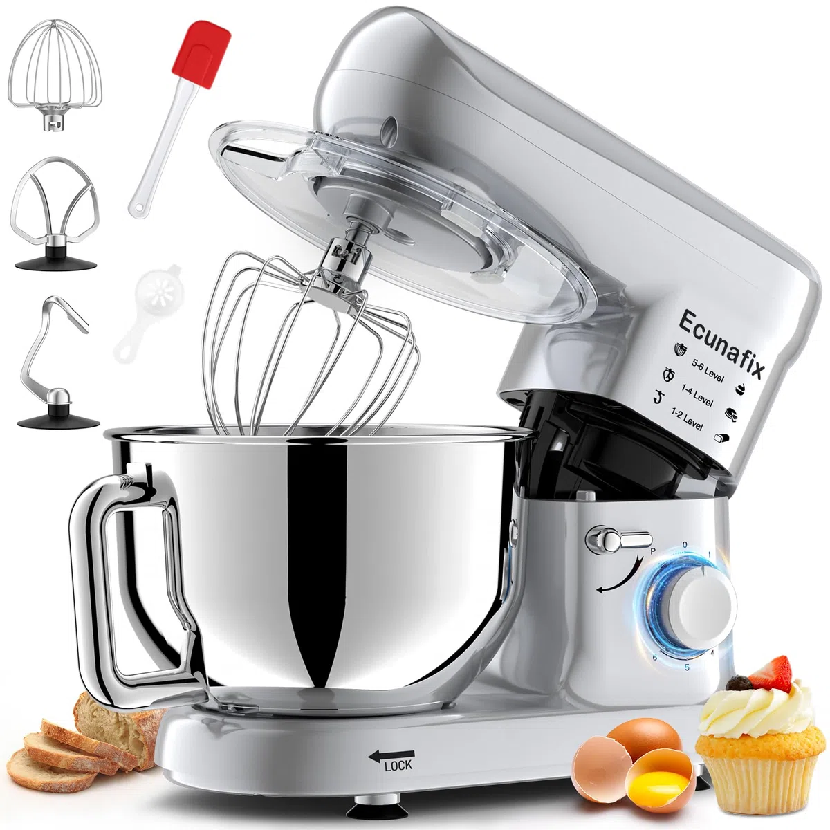 Impastatrice Planetaria offerta 6,5L 1500W Professionale Robot da Cucina Multifunzione 6+P Velocità Basso Rumore Mixer Elettrico con Gancio per Impastare, Frusta Piatta, Frusta