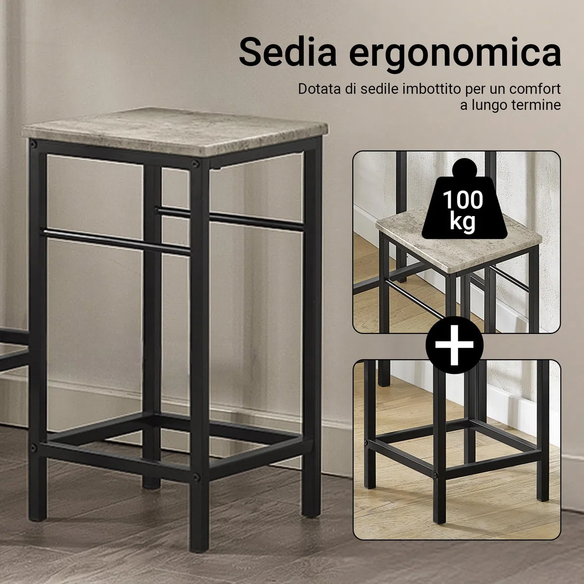 SoBuy Set Tavolo da Bar Alto con 2 Sgabelli - Tavolo Salvaspazio per Cucina Piccola e Balcone, Stile Industriale Moderno - Tavolino Alto da Esterno per Giardino o Terrazzo OGT10-HG
