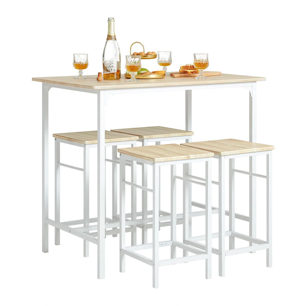 SoBuy Set Tavolo da Bar Alto con 4 Sgabelli Tavolo Salvaspazio per Cucina Piccola e Balcone, Stile Industriale Moderno Tavolino Alto da Esterno per Giardino o Terrazzo OGT11-WN