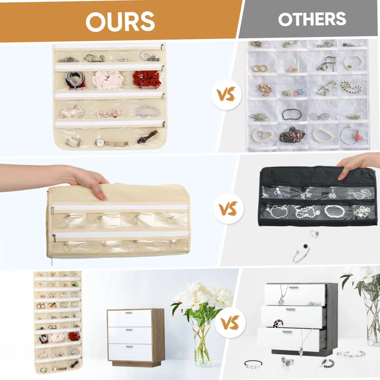 Organizer per gioielli con 66 tasche, doppio lato, per orecchini, collane, bracciali, anelli