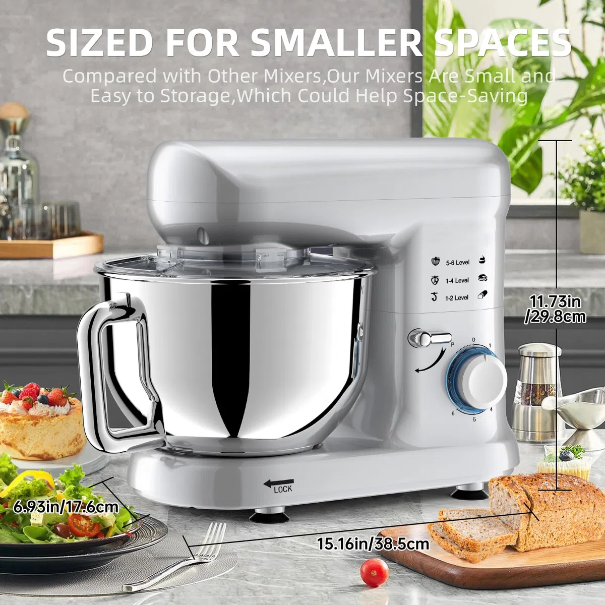 Impastatrice Planetaria offerta 6,5L 1500W Professionale Robot da Cucina Multifunzione 6+P Velocità Basso Rumore Mixer Elettrico con Gancio per Impastare, Frusta Piatta, Frusta
