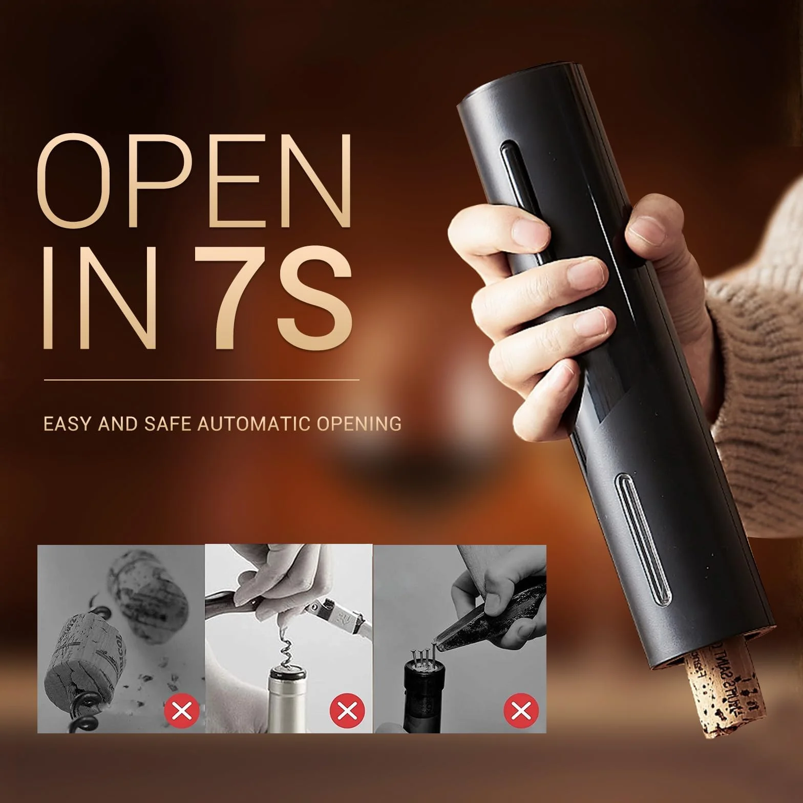 Quntis Cavatappi Elettrico Professionale Set con Cutter Alluminio, Spina Sottovuote, Versatore, Regalo Natale