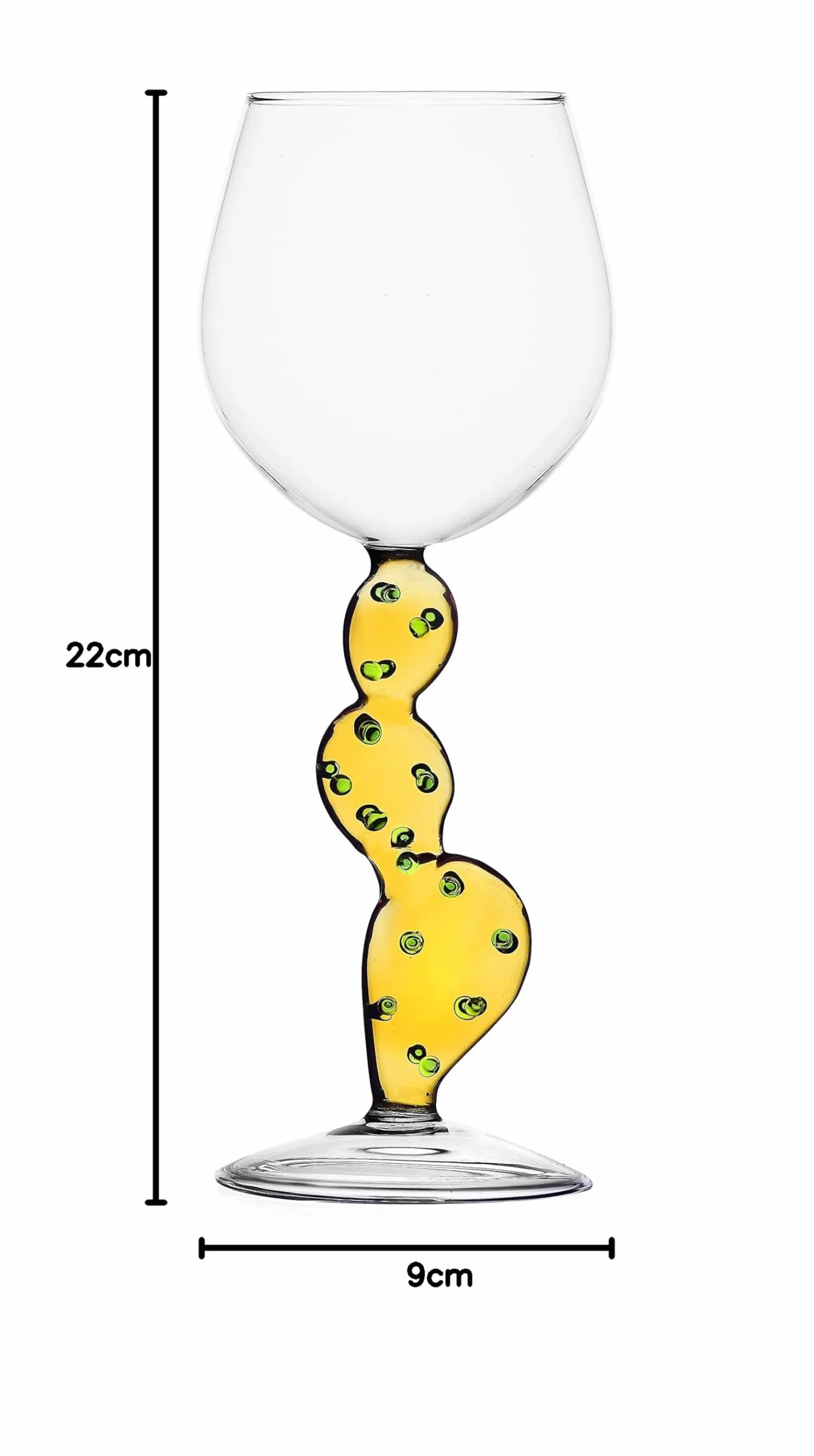 Ichendorf Milano Calice Vino Cactus Giallo | Collezione Desert Plants | 35 cl | Vetro Borosilicato | Fatto a Mano