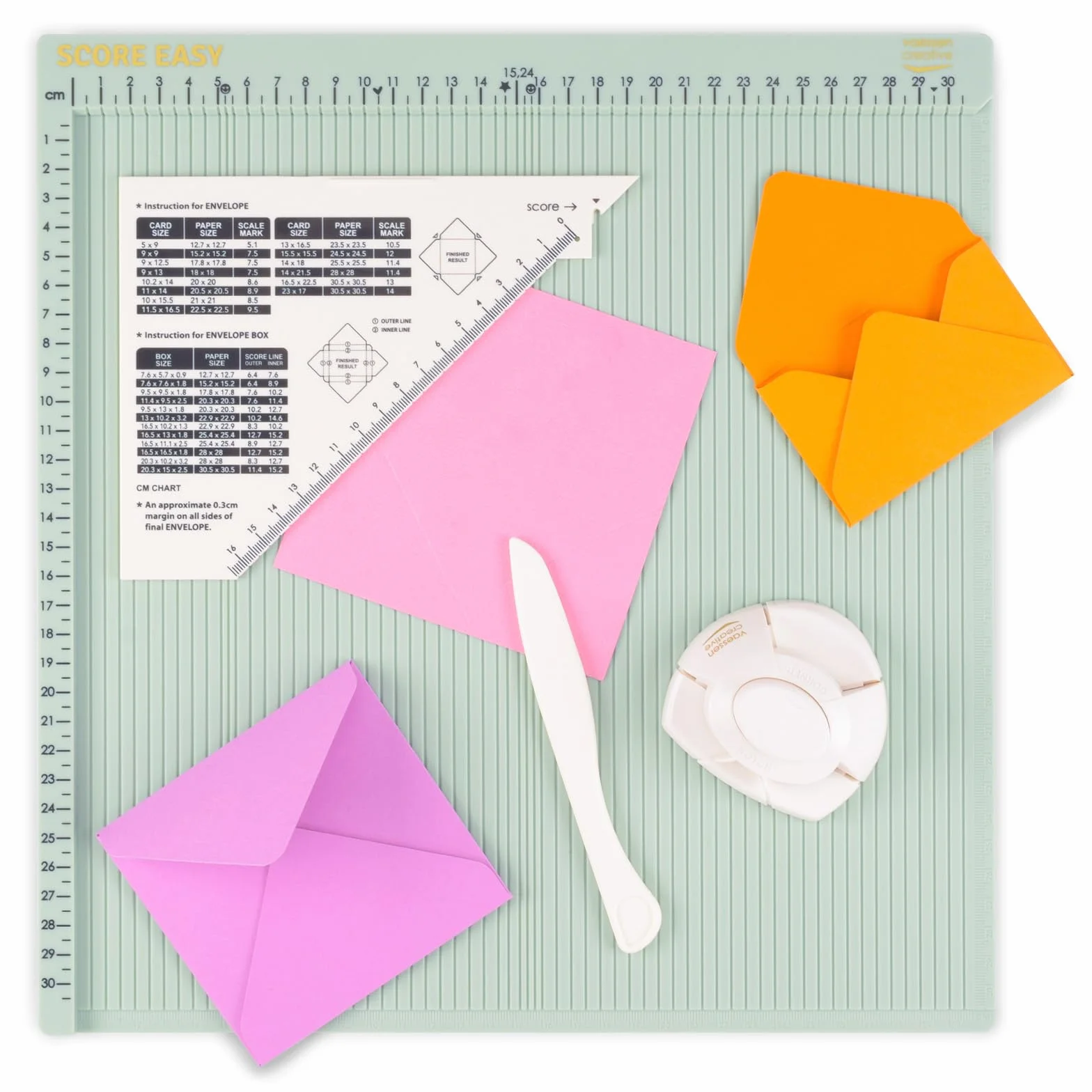 Vaessen Creative Set Creativo - Cordonatura Manuale Score Easy 30,5 x 30,5 cm e Perforatore Angoli 2 in 1 – Ideale per Biglietti Fai da Te, Journaling e Buste - Accessori Scrapbooking