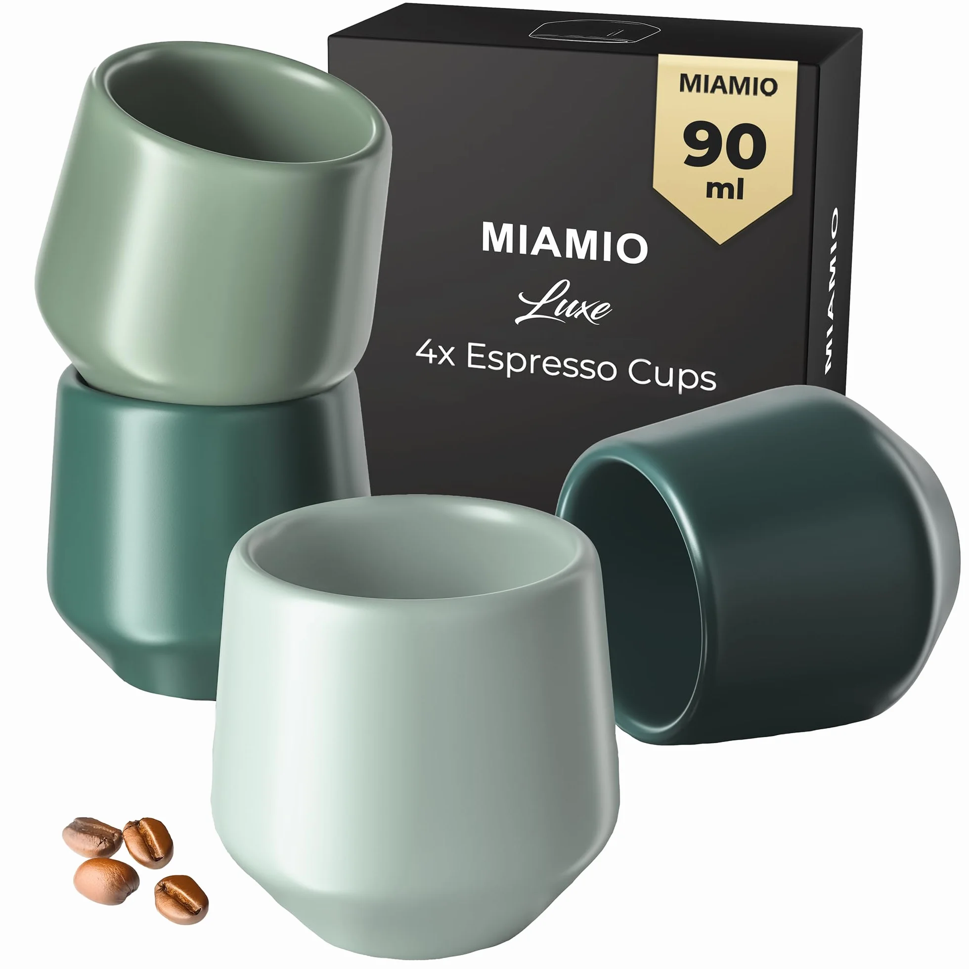 MIAMIO Set di Tazzine da Espresso 4 Pezzi 90 ml Ceramica Collezione Luxe