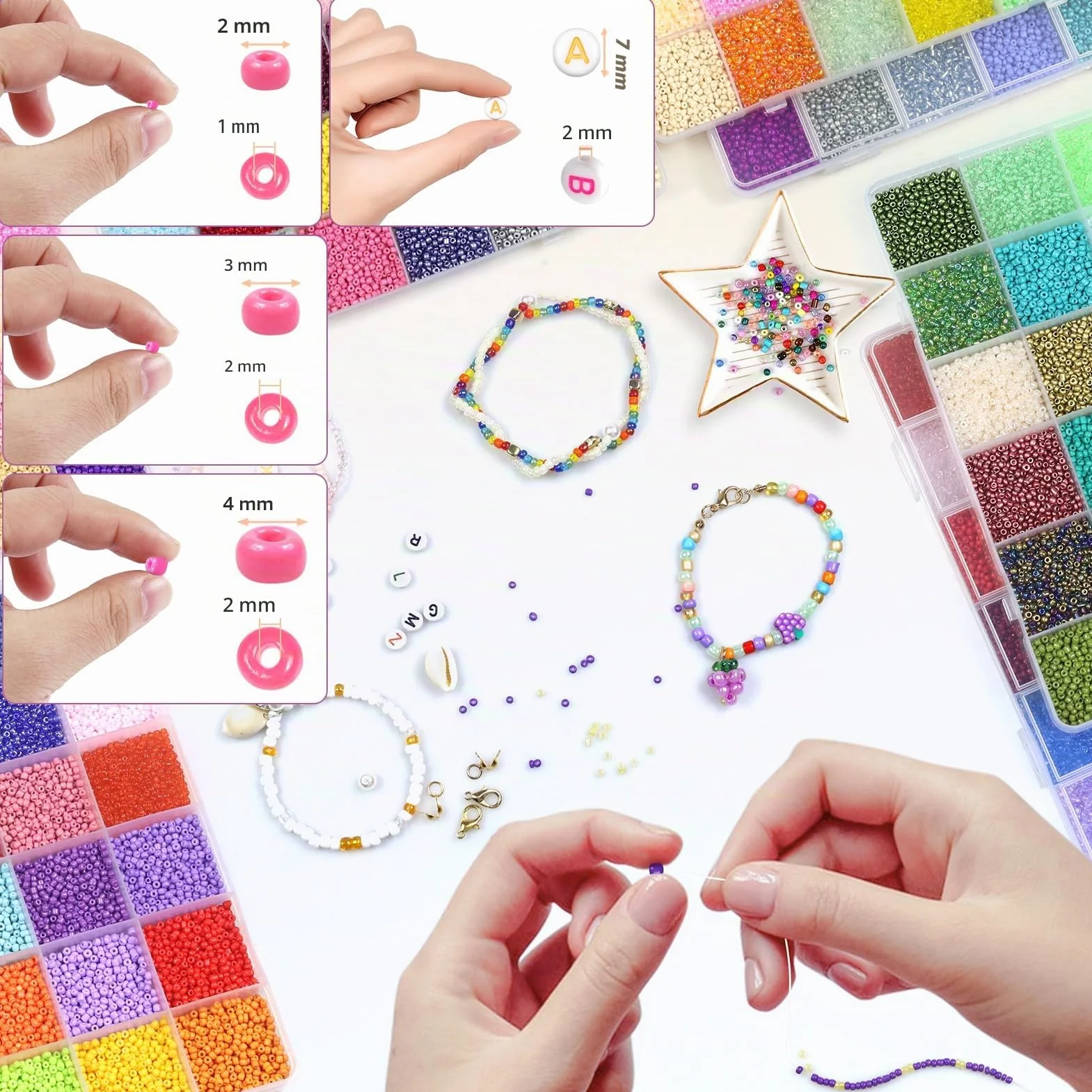 168 Colores Perline per Braccialetti 44506 Pezzi - Kit Bigiotteria Fai da Te Bambina con 450 Lettere, Perline Sorridenti e Ciondolo Charms 3mm per Gioielli