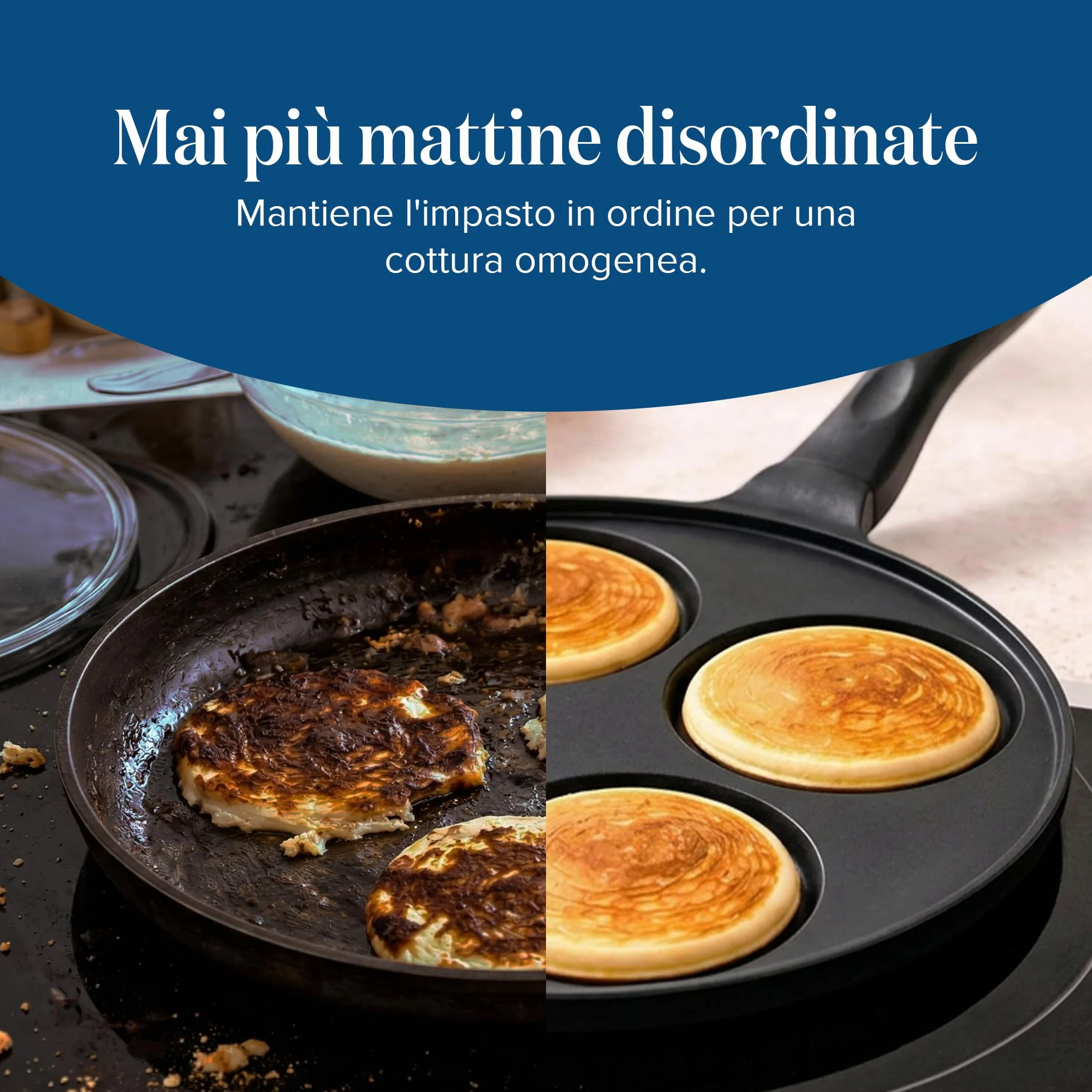 Joeji's Kitchen 4 Fori Padella Pancake 26cm - Induzione Antiaderent Padella Frittata Colazione - Nero