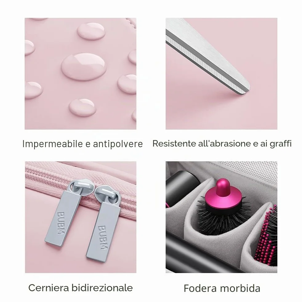 Custodia da Viaggio Impermeabile Compatibile con Dyson Airwrap/Supersonic - Organizer Portatile con Gancio per Arricciacapelli, Accessori e Styler - Borsa Multitasche Protettiva (Rosa)