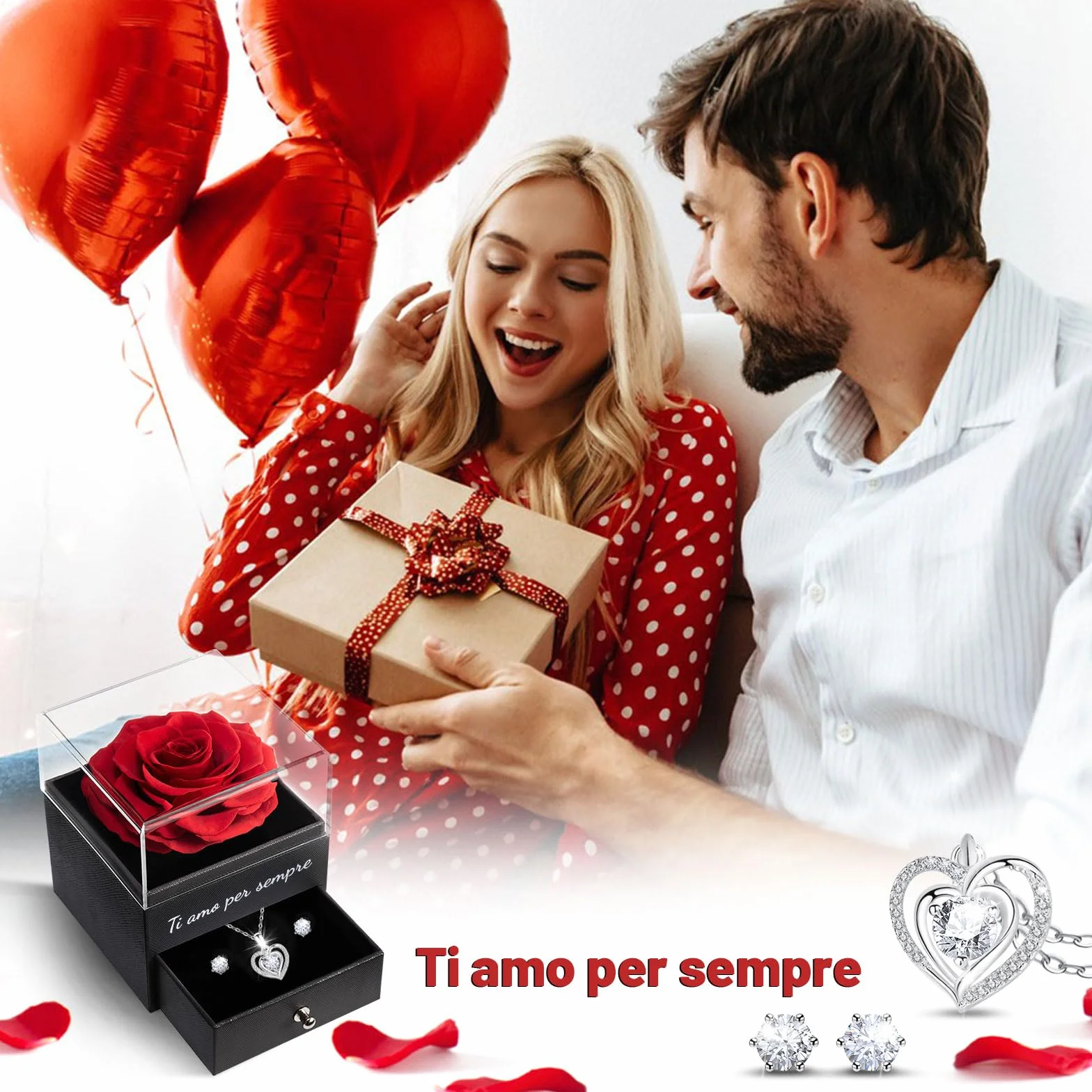 Yamonic Rosa Eterna Regalo Donna Rosa Stabilizzata Collana Argento 925