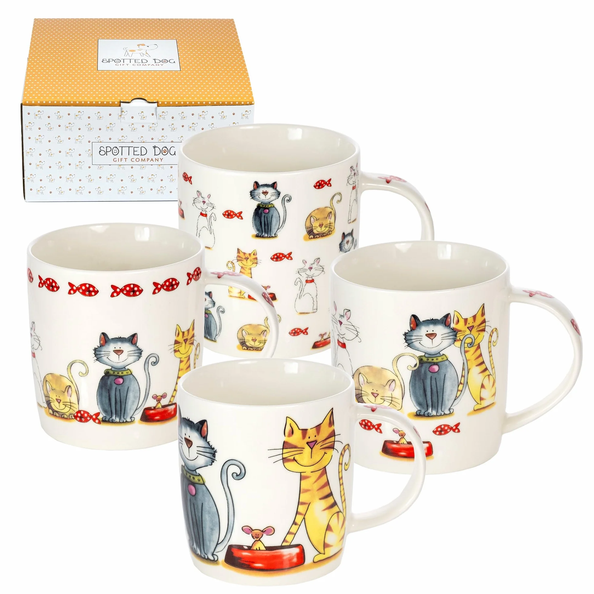 Set di 4 Tazze Gatto da Caffè in Ceramica 350 ml per Caffè e Tè, Regalo per Gattara