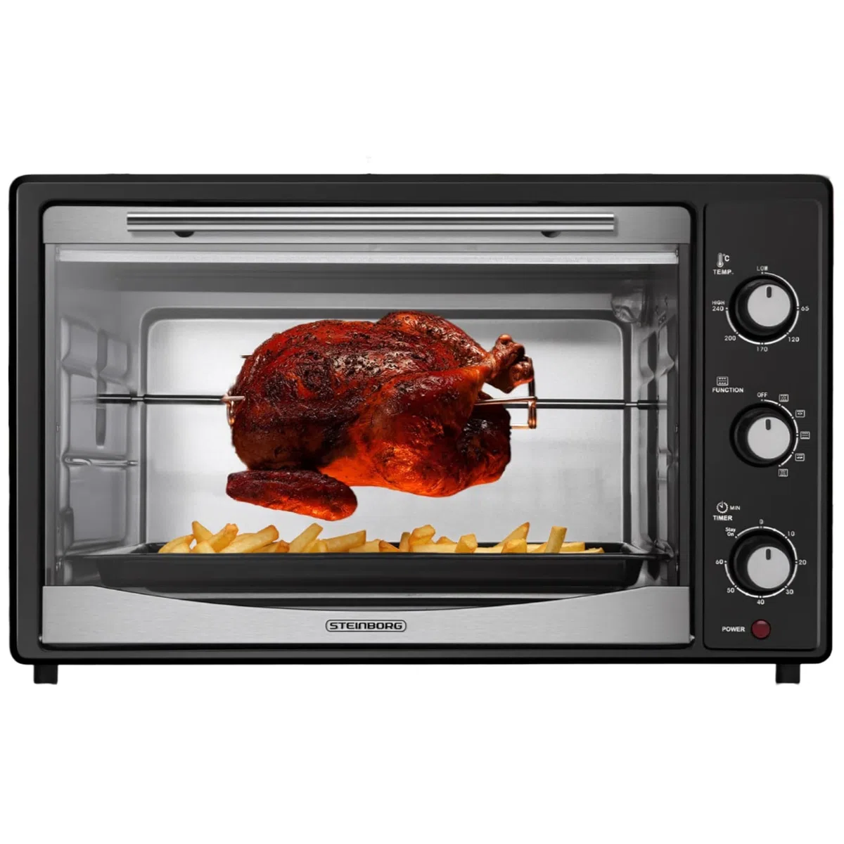 Steinborg Mini forno elettrico, 45 l, con calore girevole e girarrosto, mini forno a convezione, girarrosto, 1800 W, forno per pizza, forno per pizza, con illuminazione interna, piano cottura e