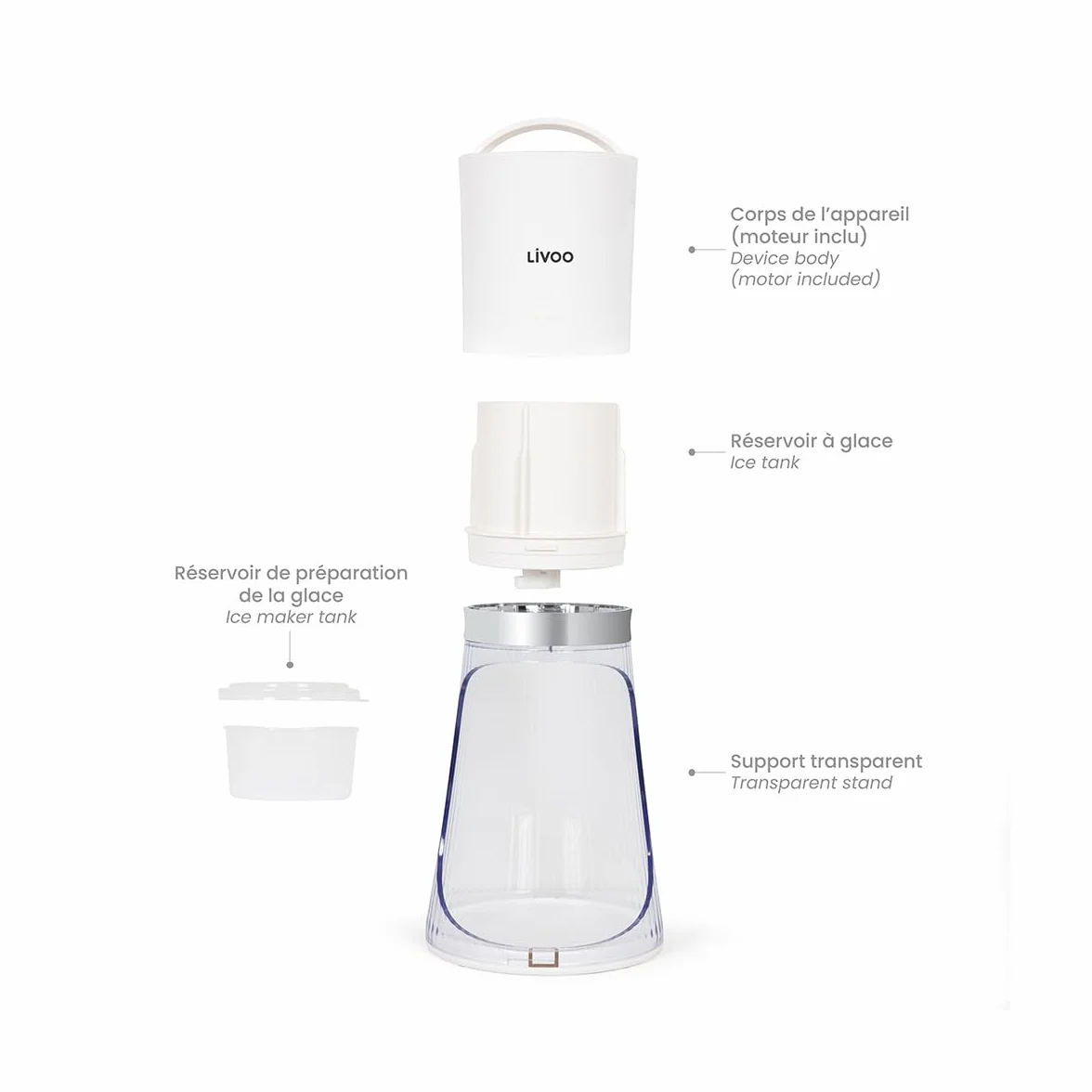 LIVOO Appareil à glace pilée DOM462 150 mL Acier inoxydable 2 tailles Mise en route automatique