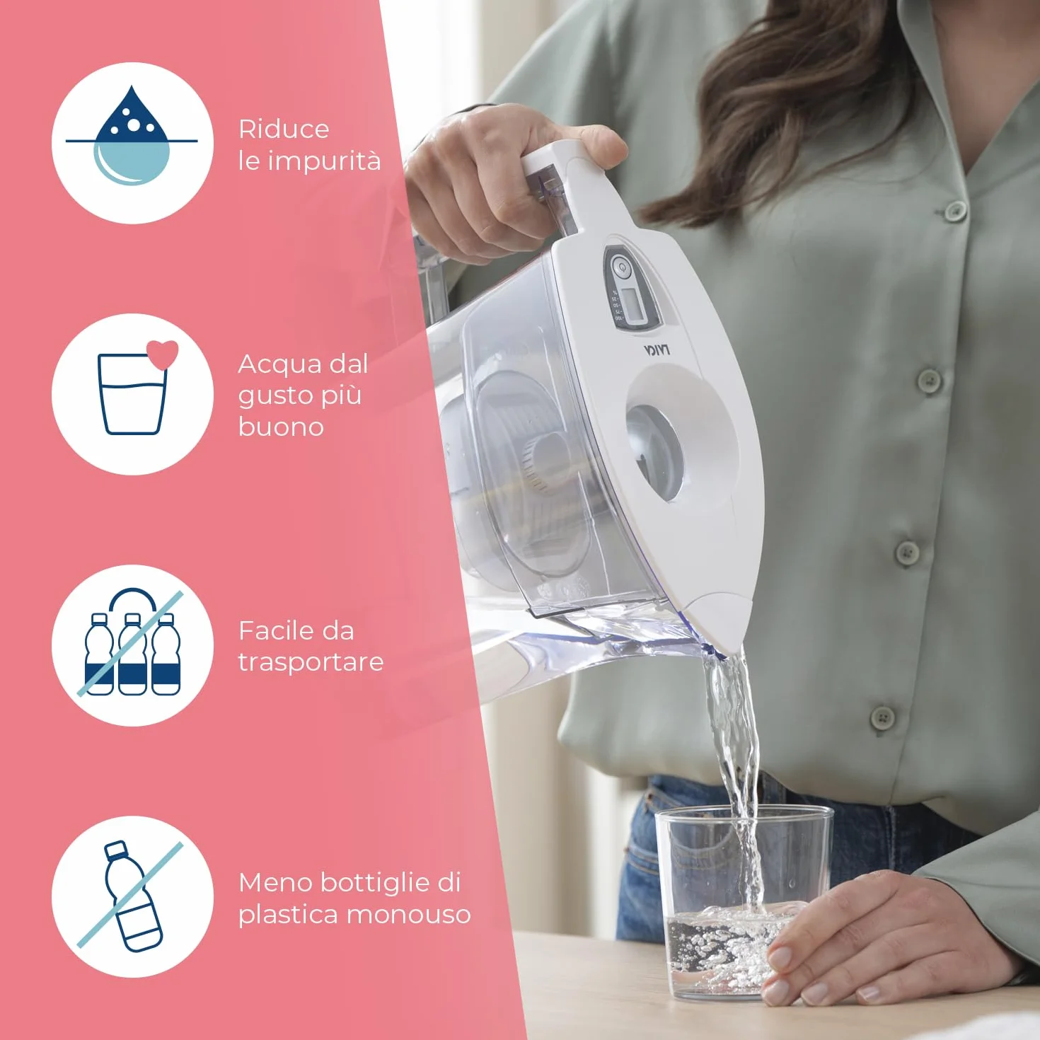 LAICA Prime Line Caraffa Filtrante 3L Bianca Timer Digitale 1 Filtro bi-flux Incluso Made in Italy