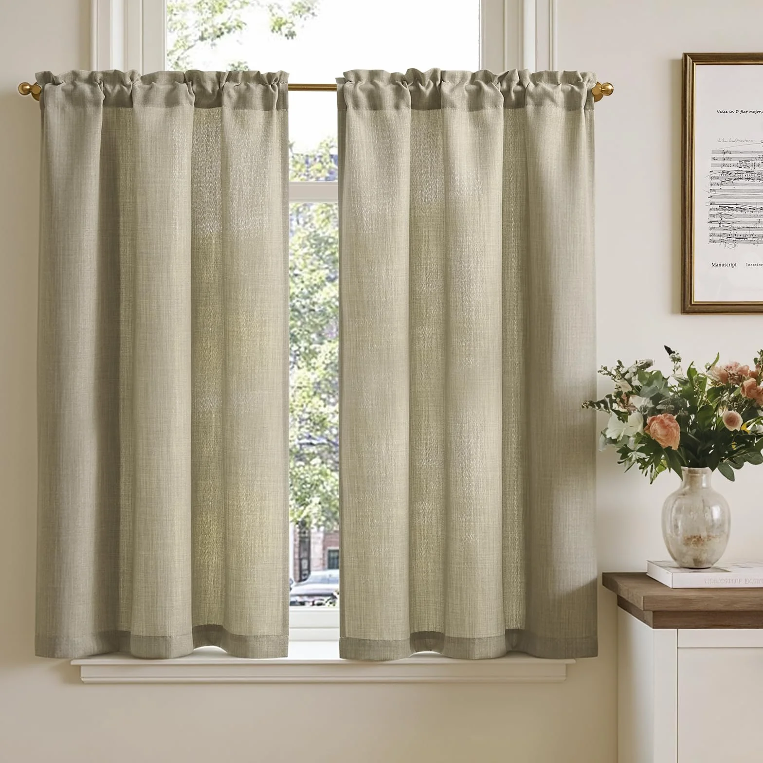 TOPICK Tenda Cucina Tende Corte Piccole Brise Vento, Taupe 65x115 cm 2 Pannelli con Passante per Traversa Per Finestra, Armadio, Mobile Basso, Camera e Copertura Sotto Lavandino