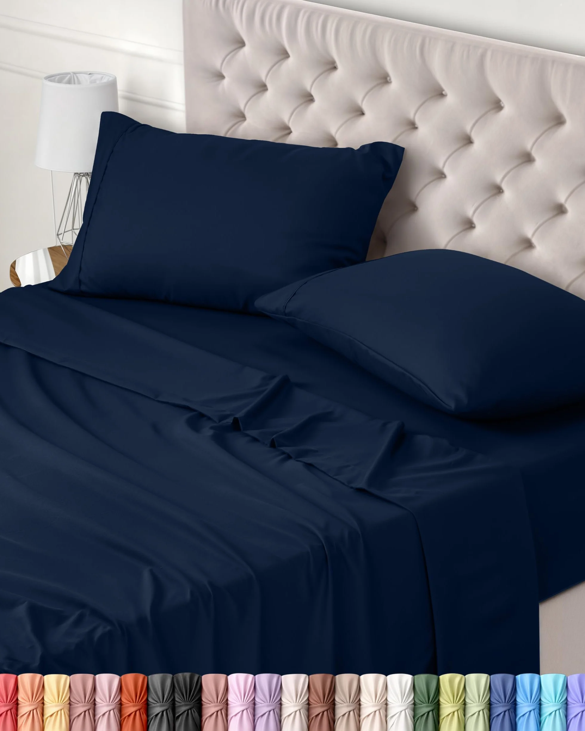 Utopia Bedding Set Lenzuola Matrimoniali 4 Pezzi 180x200 cm Spazzolata Poliestre Microfibra Oeko-Tex Blu Navy