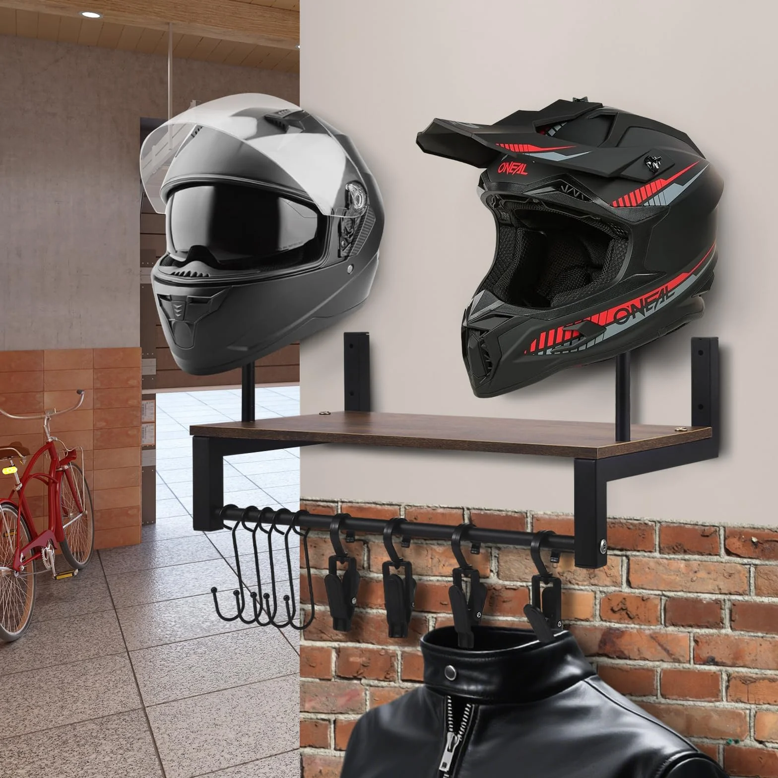Appendi Casco Moto da Parete, Porta Casco con Assi di Legno per Moto Calcio e Ciclismo
