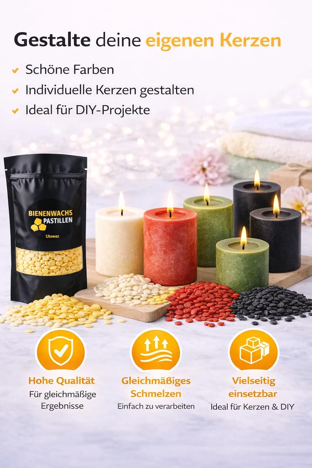 Pastiglie di Cera d'api Fai da Te – Profumo Naturale, Versatile per Candele e Cosmetici (Nero, 1000g)