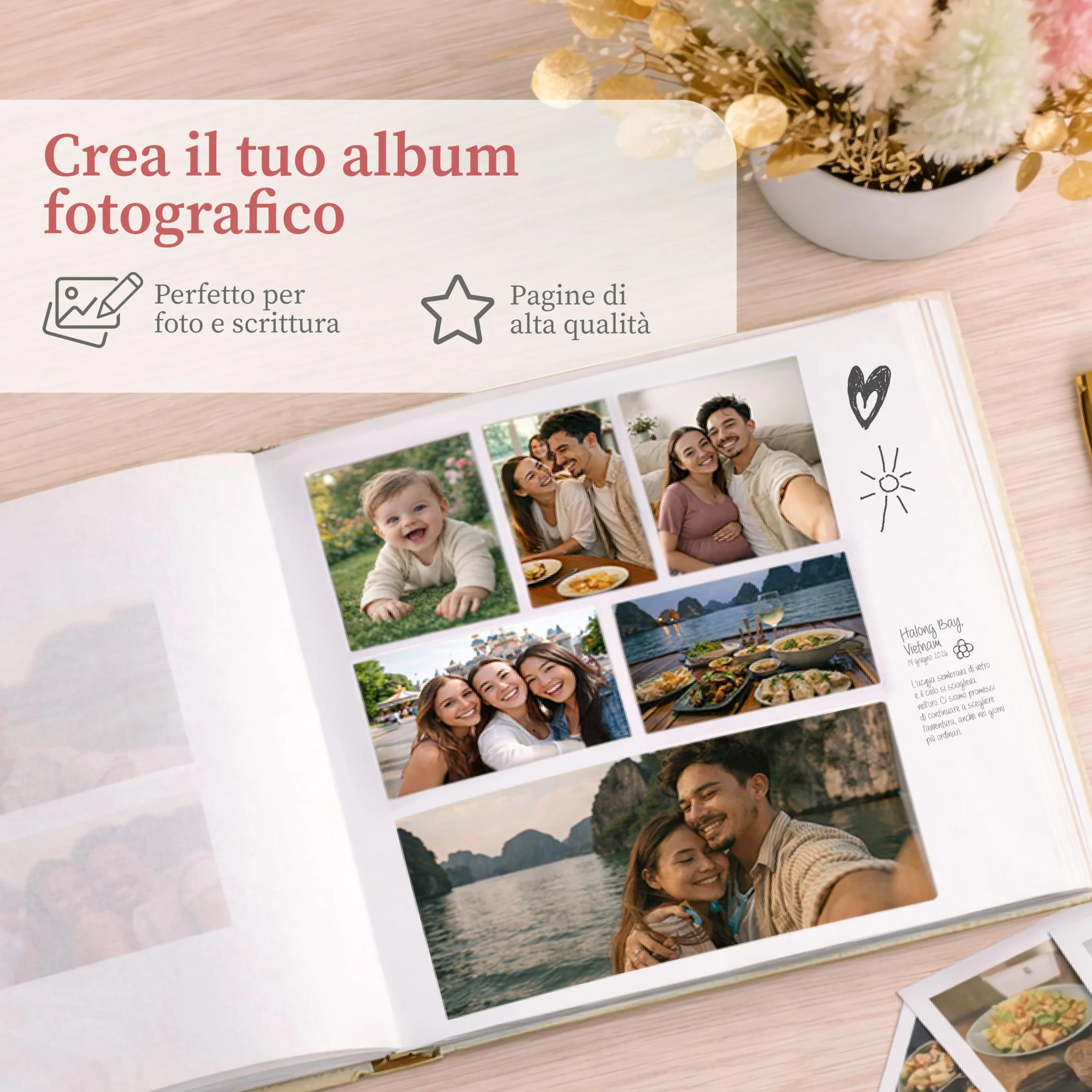 Zenacolor Album Fotografico Scrapbook in Lino 30x30cm Beige 100 Pagine 500 Foto