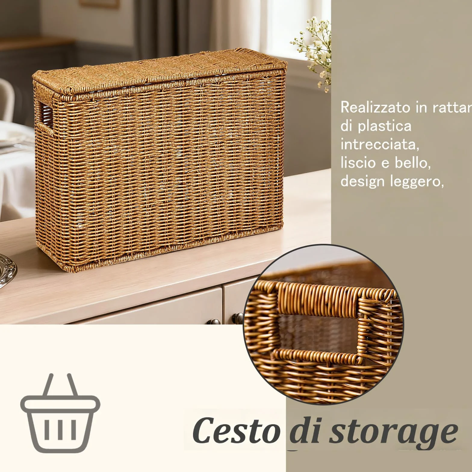Cestino Portaoggetti Intrecciato in PP Porta Riviste S 38x15x27 cm