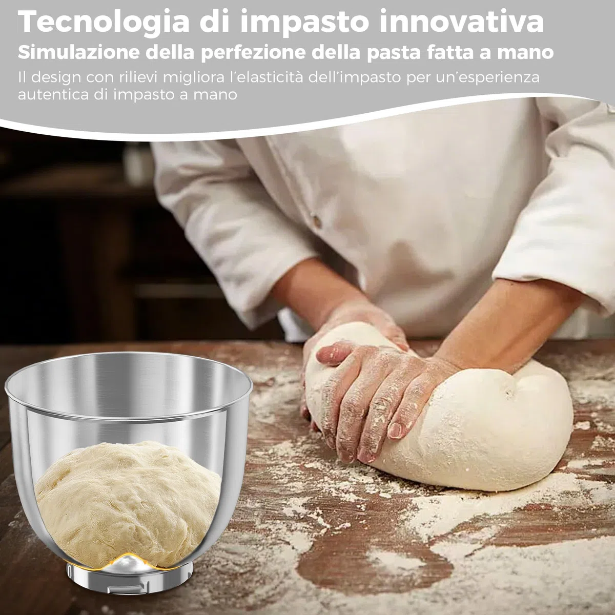 YASHE Impastatrice Planetaria 1500W, 2 Ciotole in Acciaio Inox 4,5L + 5,5L, 10+P Velocità, Testa Inclinabile, con Gancio Impastatore, Frusta e Sbattitore, Nero