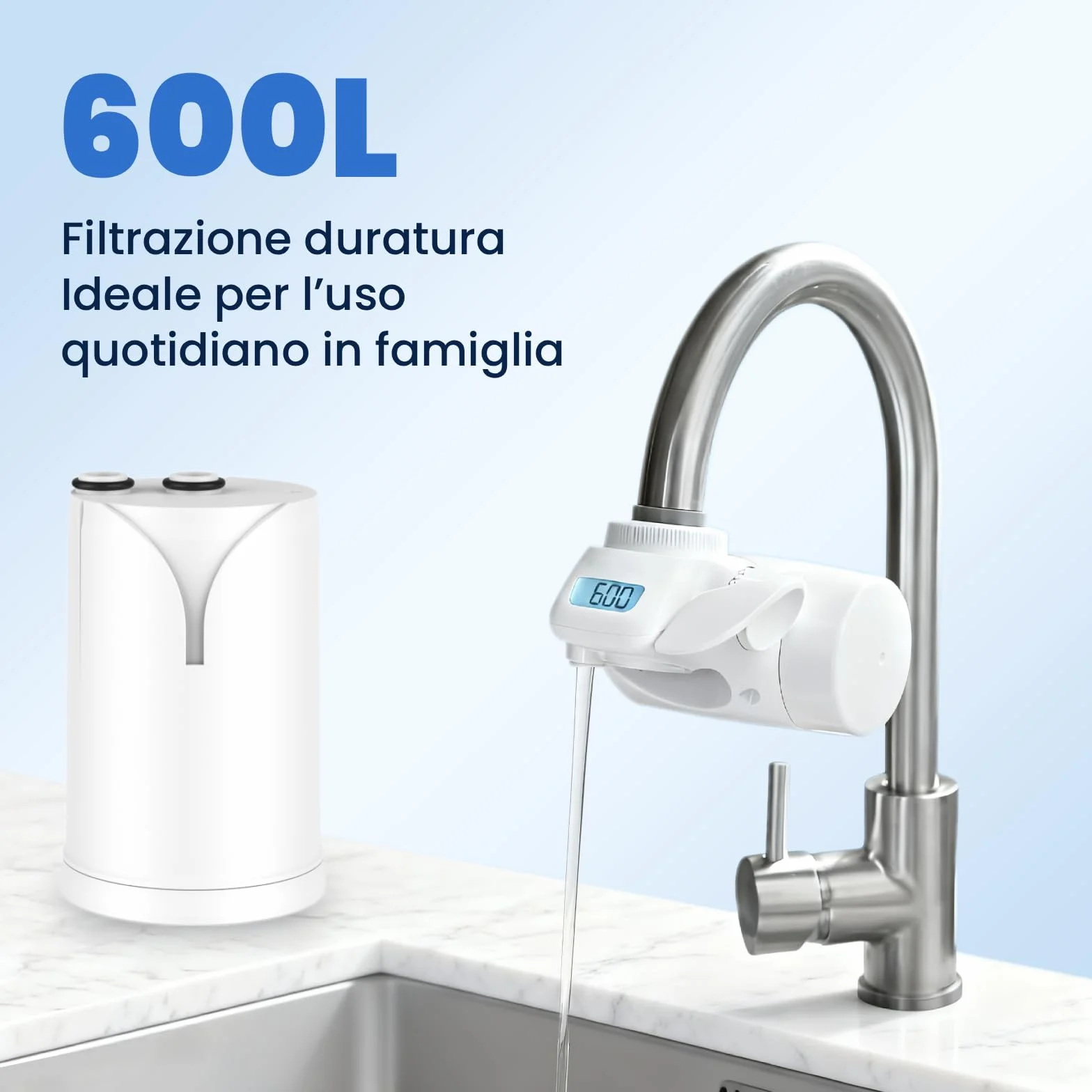 GLACIER FRESH Filtro acqua rubinetto ON TAP V 600L compatibile Brita On Tap Pro V-MF Riduce cloro PFAS microplastiche metalli cattivi odori 2 pezzi