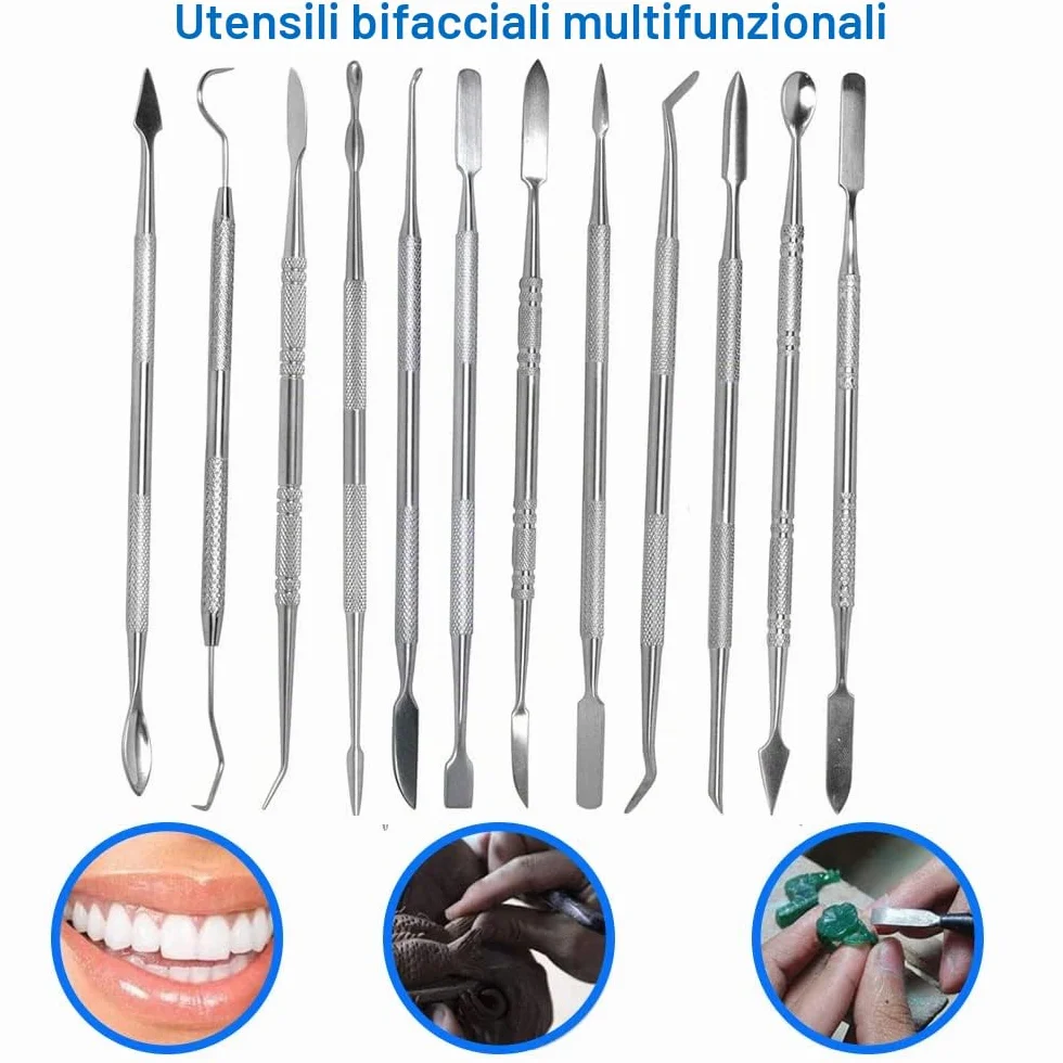 MMOBIEL cera intaglio set 12 pezzi acciaio inox scalpello doppia estremità