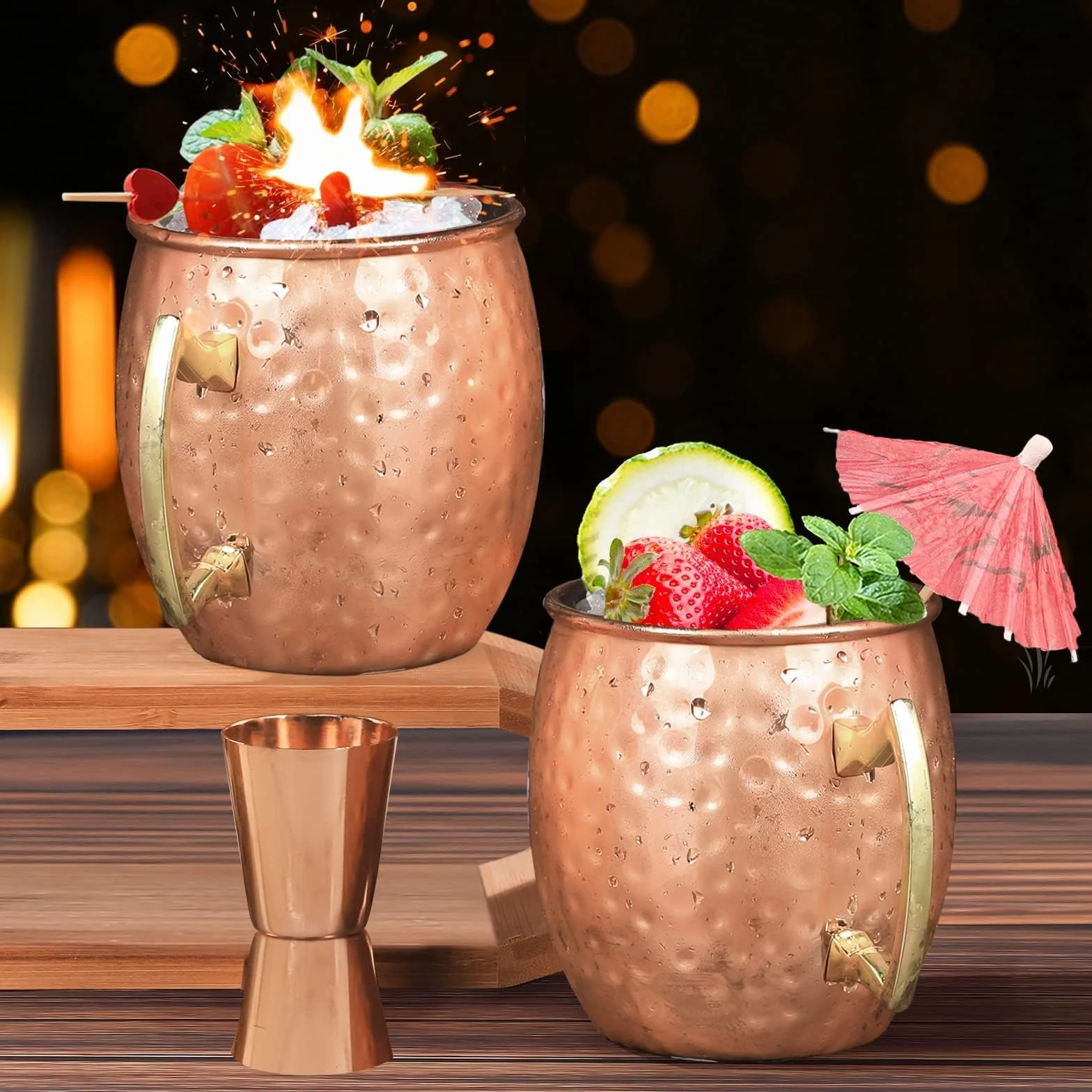 Set di 2 tazze per Moscow Mule in rame 532 ml acciaio inossidabile martellate cocktail