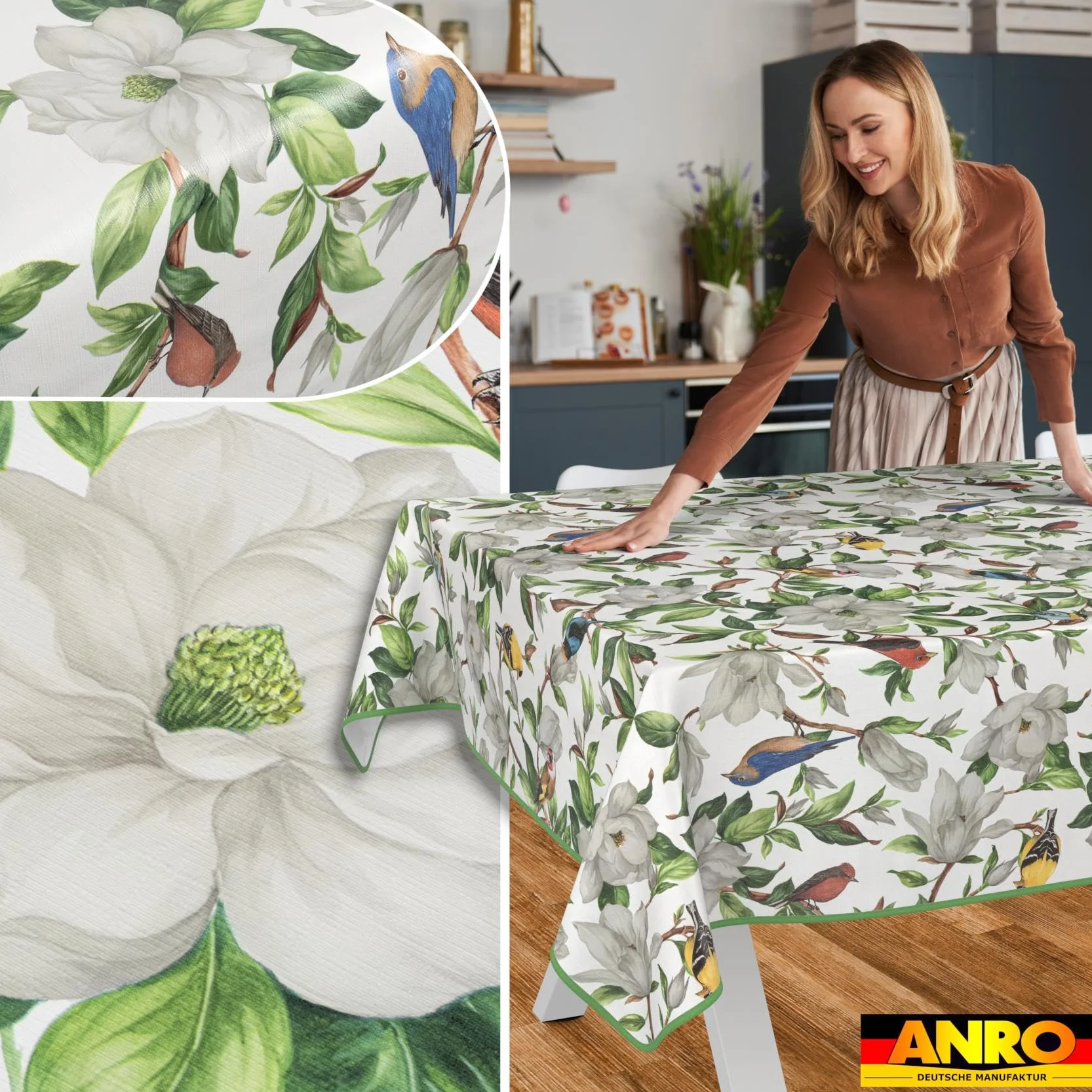 Tovaglia cerata, lavabile, facile da pulire, impermeabile, effetto loto, per giardino, calibro, 200 x 140 cm, con orlo (incastonata)