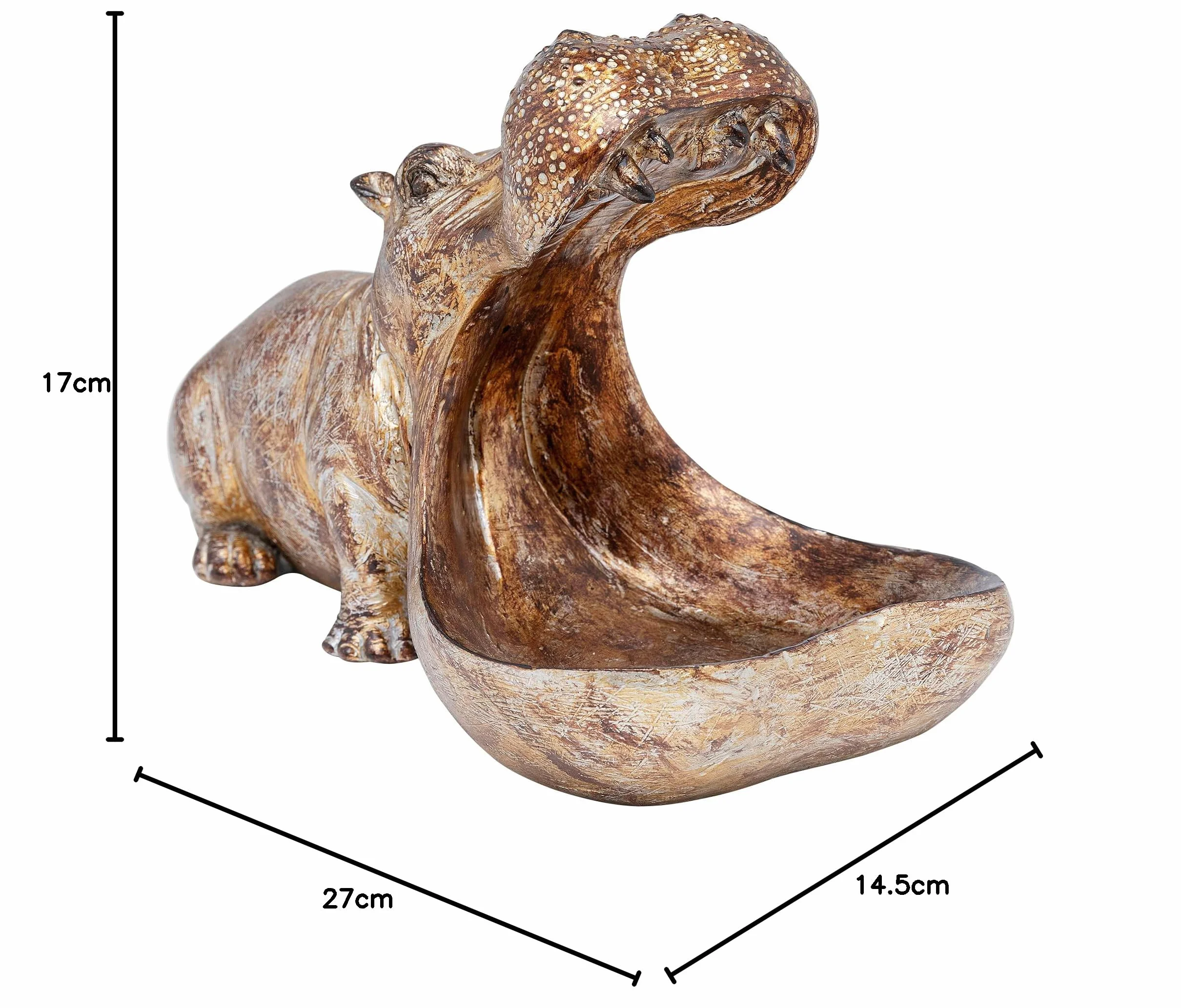 Design figura decorativa Hungry Hippo bronzo 17x15x27 cm poggiaoggetti portacaramelle