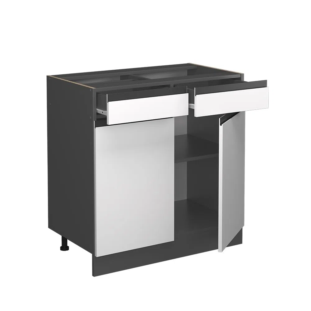 Vicco Mobiletto base per cucina R-Line, Bianco, 80 cm Forma a J, senza piano di lavoro, per la libera combinazione all'interno di sistemi cucina modulari