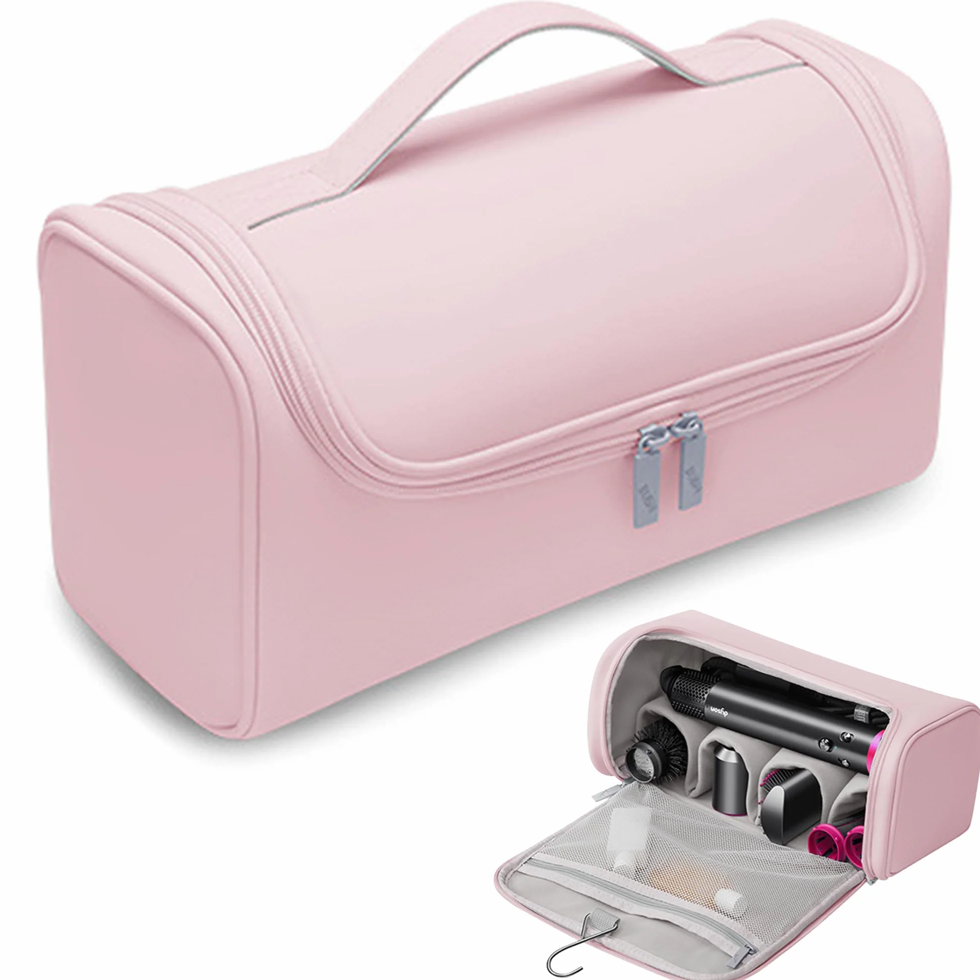 Custodia da Viaggio Impermeabile Compatibile con Dyson Airwrap/Supersonic - Organizer Portatile con Gancio per Arricciacapelli, Accessori e Styler - Borsa Multitasche Protettiva (Rosa)