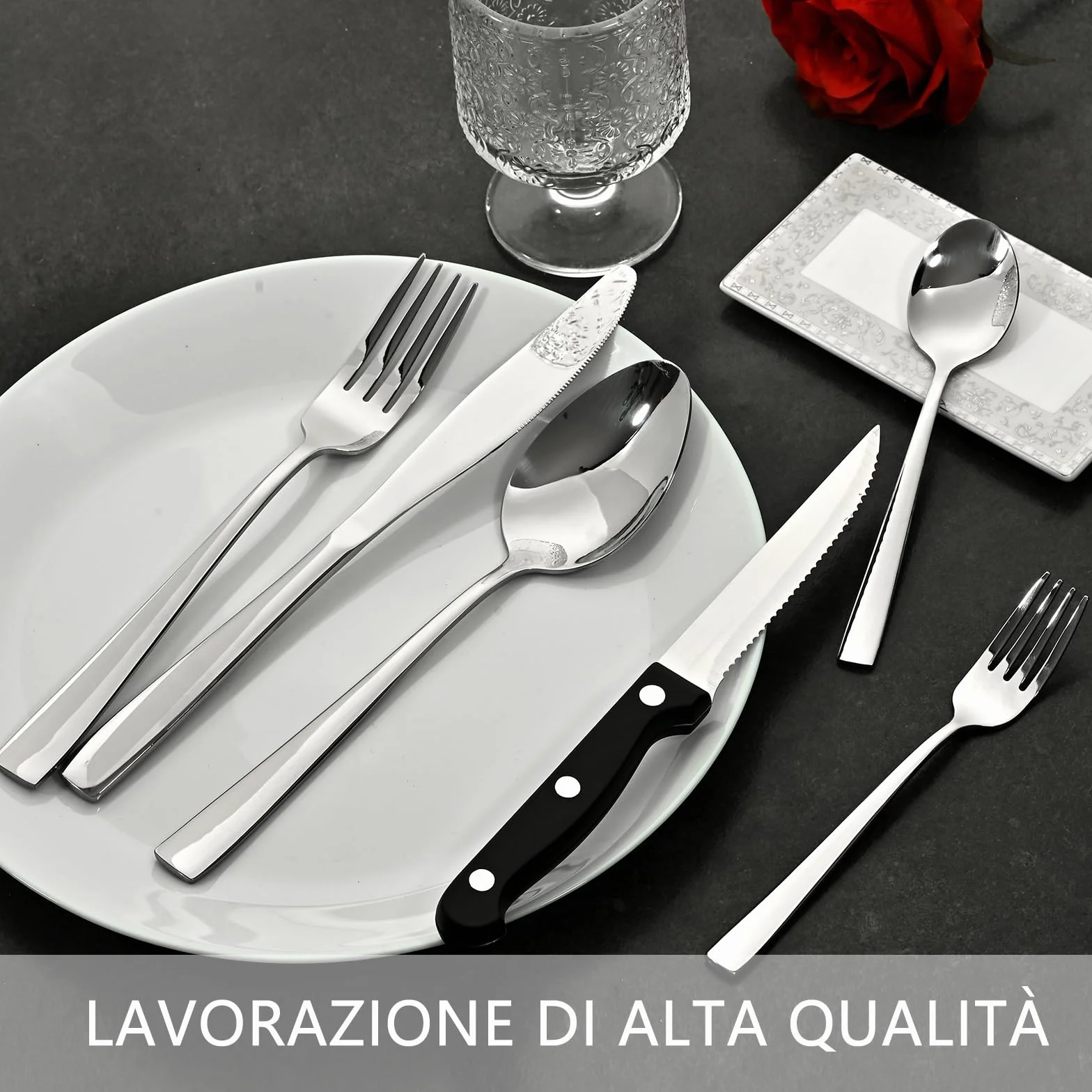 Set Posate Acciaio Inox 36 Pezzi per 6 Persone - Servizio Posate Completo con Coltelli, Forchette, Cucchiai, Lavabile in Lavastoviglie