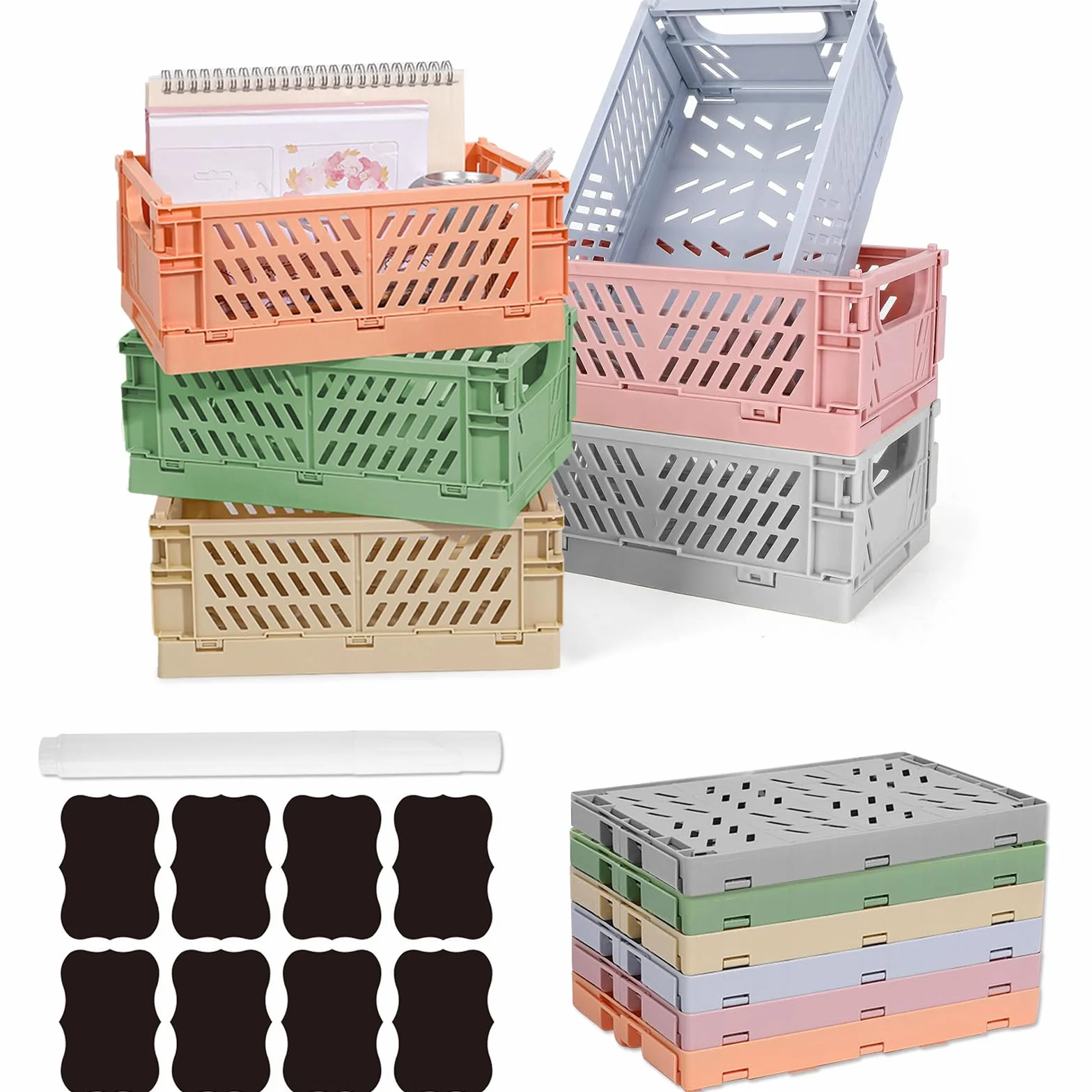 Cassetta Plastica Pieghevole 25x16x10cm Impilabile Portaoggetti Multicolore